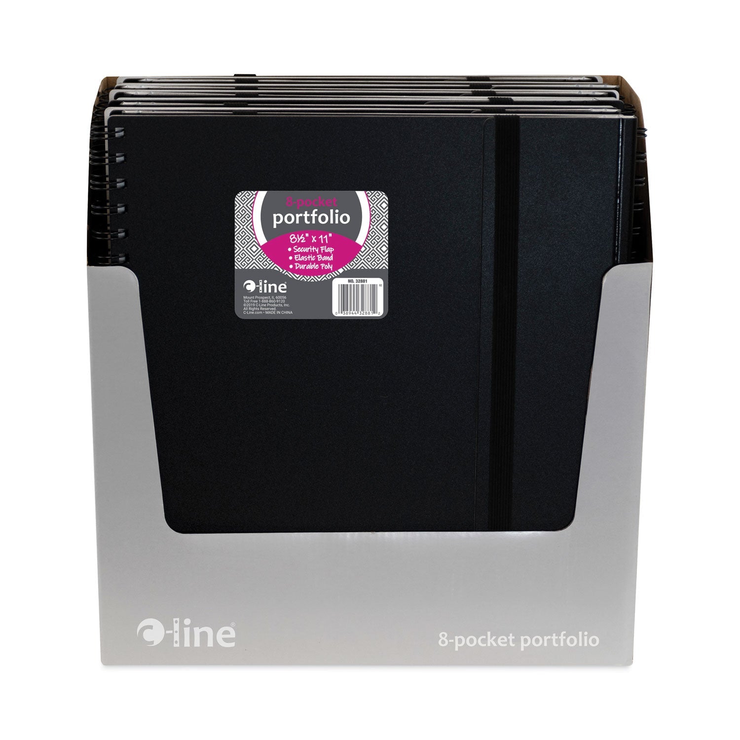 C-Line® Eight-Pocket Portfolio With Security Flap, Polypropylene, 8.5 X 11, Black/white