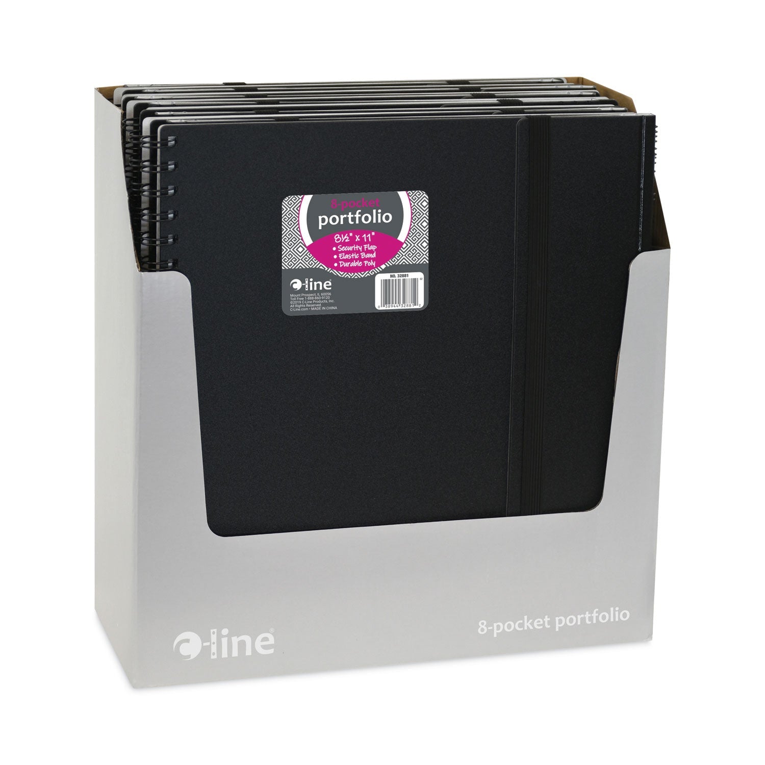 C-Line® Eight-Pocket Portfolio With Security Flap, Polypropylene, 8.5 X 11, Black/white