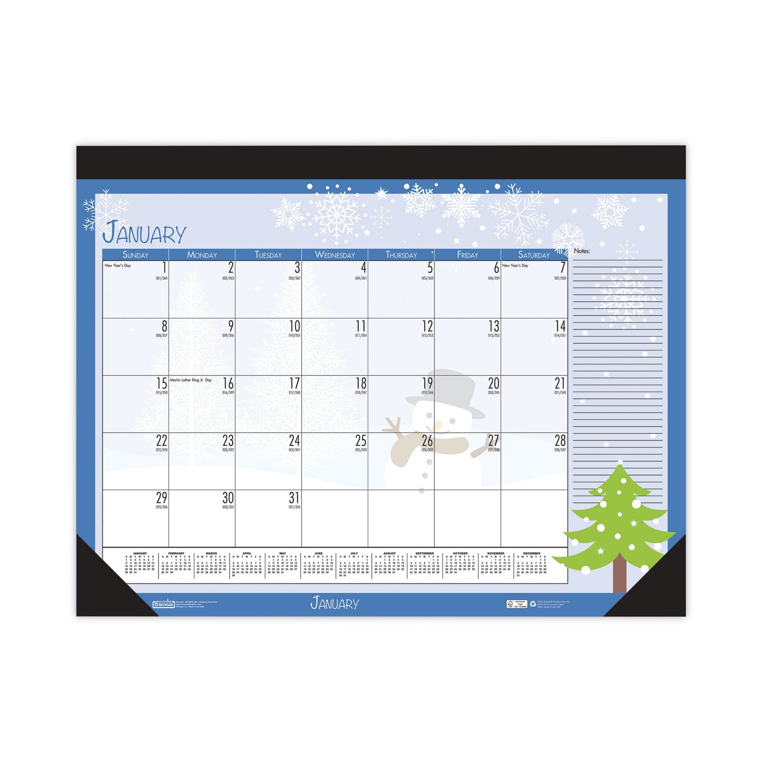 House of Doolittle™ Recycled Desk Pad Calendar, Illustrated Seasons Artwork, 18.5 x 13, Black Binding/Corners,12-Month (Jan to Dec): 2025