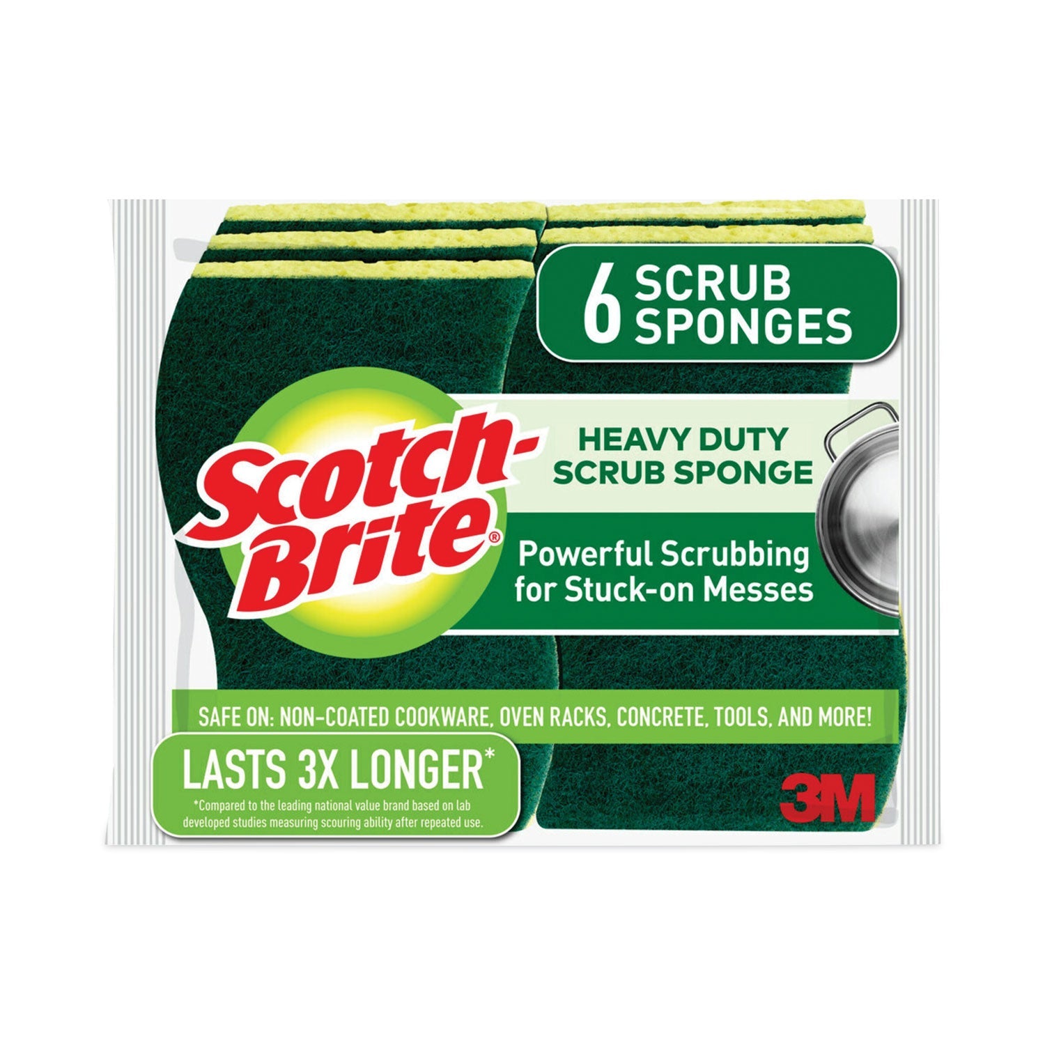 Scotch-Brite® Heavy-Duty Scrub Sponge, 4.5 X 2.7, 0.6" Thick, Yellow/green, 6/pack