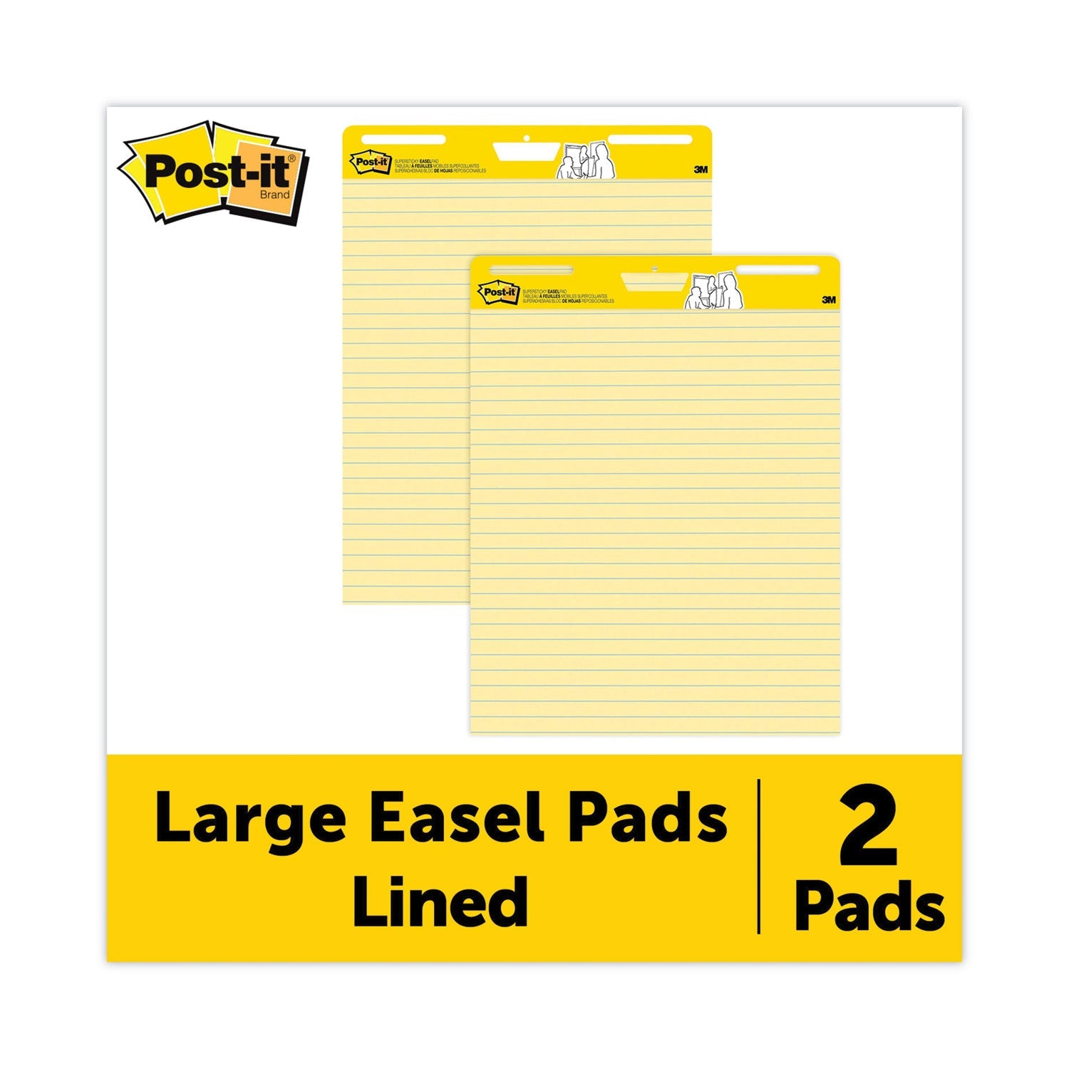 Post-it® Easel Pads Super Sticky Vertical-Orientation Self-Stick Easel Pads, Presentation Format (1.5" Rule), 25 x 30, Yellow, 30 Sheets, 2/Carton