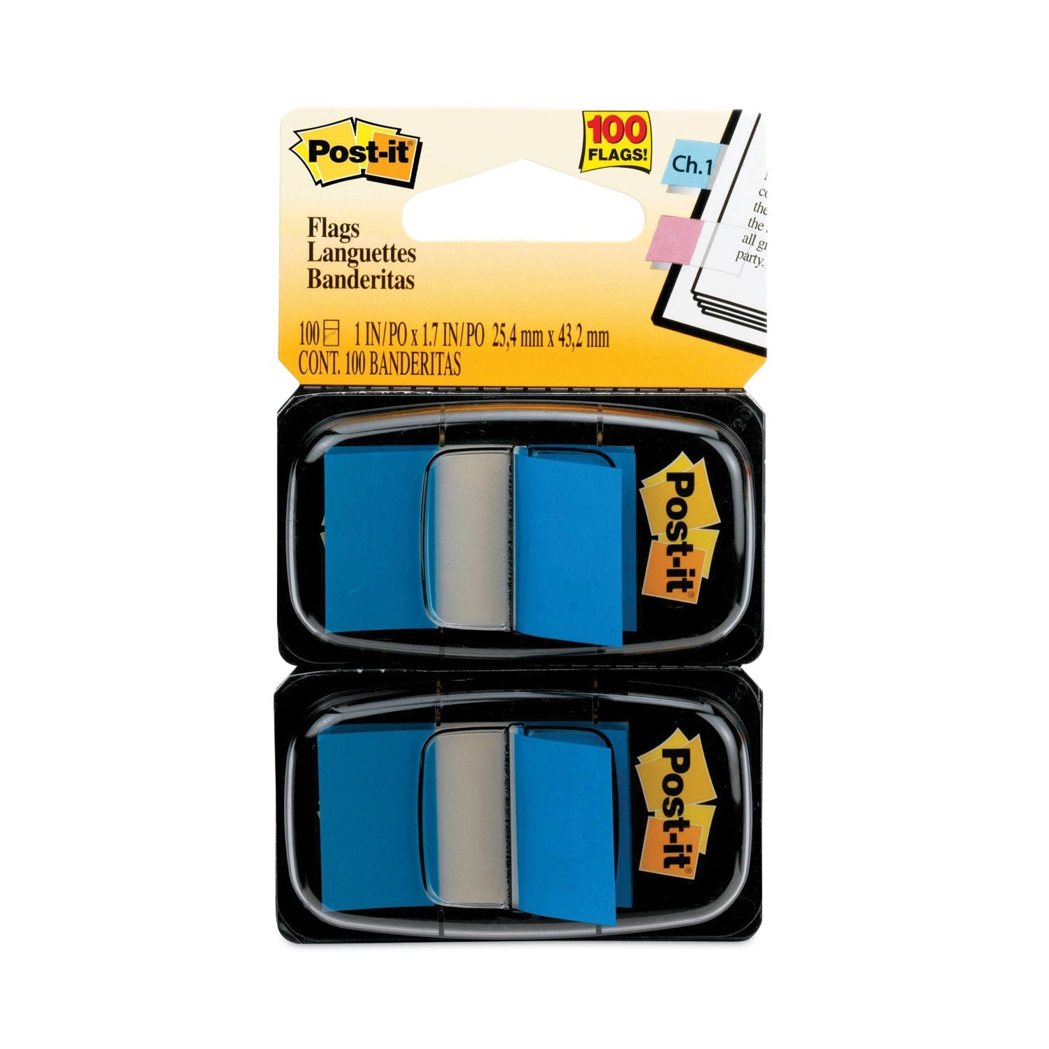 Post-it® Flags Standard Page Flags in Dispenser, Blue, 50 Flags/Dispenser, 2 Dispensers/Pack