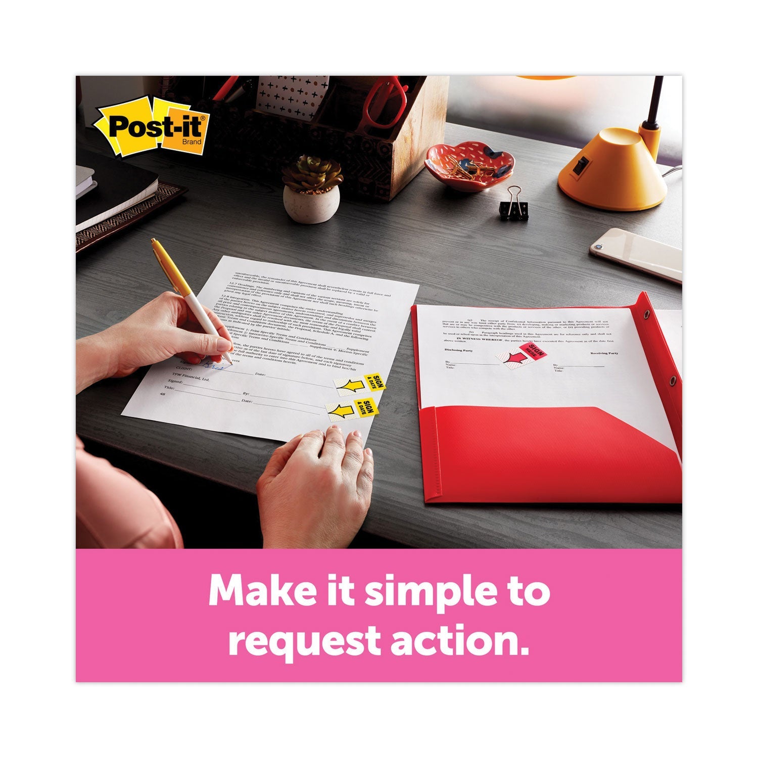 Post-it® Flags High Volume Flag Dispenser, "sign Here", Red, 200 Flags/dispenser