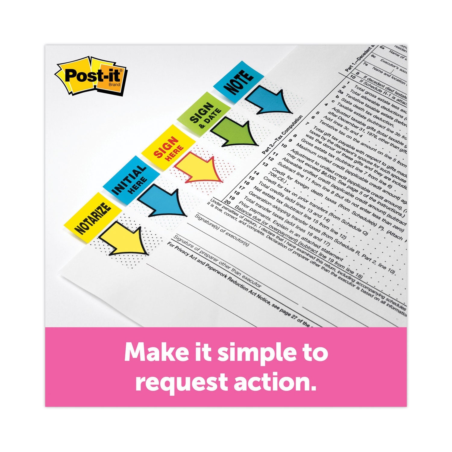 Post-it® Flags Arrow Message 1" Page Flags, "Notarize," Yellow, 50 Flags/Dispenser, 2 Dispensers/Pack