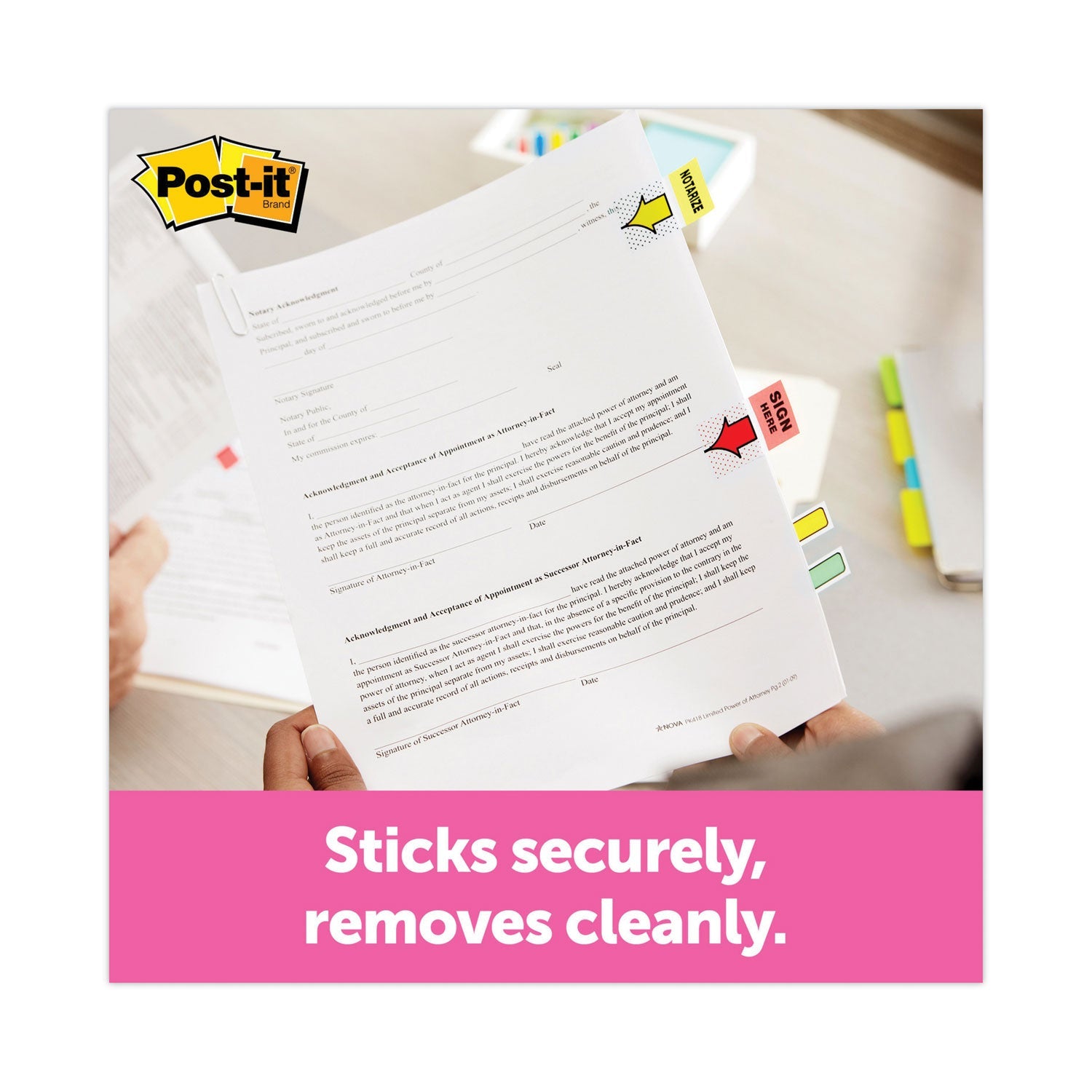 Post-it® Flags Arrow Message 1" Page Flags, "Notarize," Yellow, 50 Flags/Dispenser, 2 Dispensers/Pack