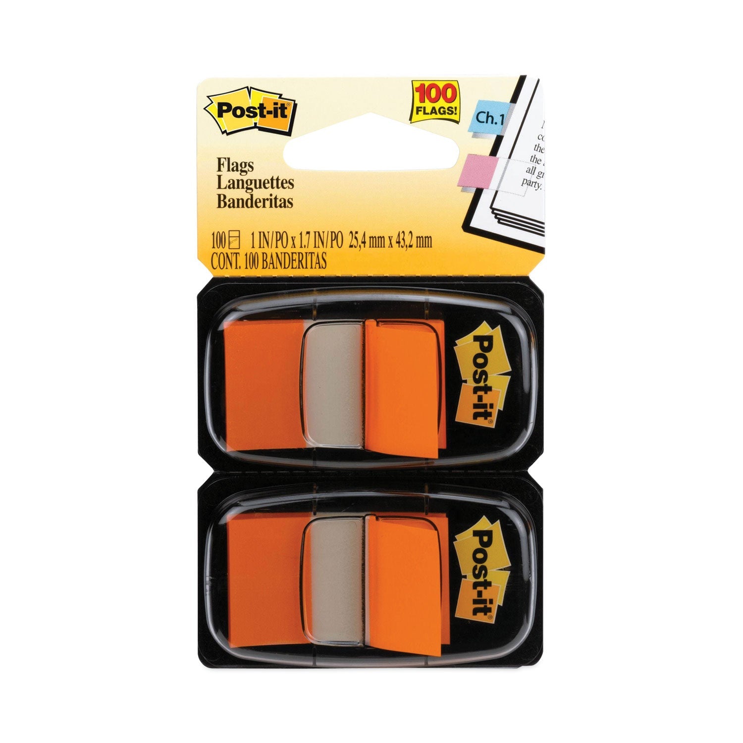 Post-it® Flags Standard Page Flags in Dispenser, Orange, 50 Flags/Dispenser, 2 Dispensers/Pack