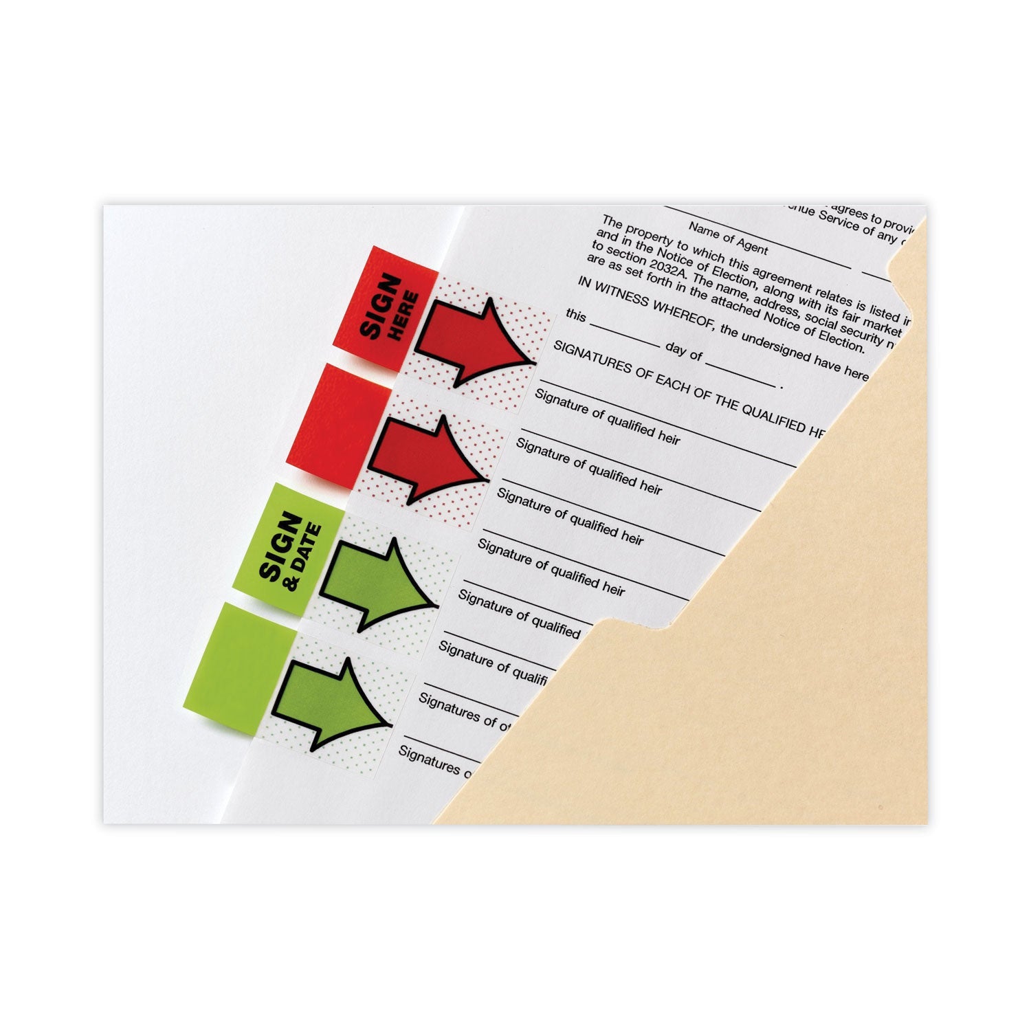 Post-it® Flags Arrow Message 1" Page Flags, "Sign and Date", Green, 50 Flags/Dispenser, 2 Dispensers/Pack
