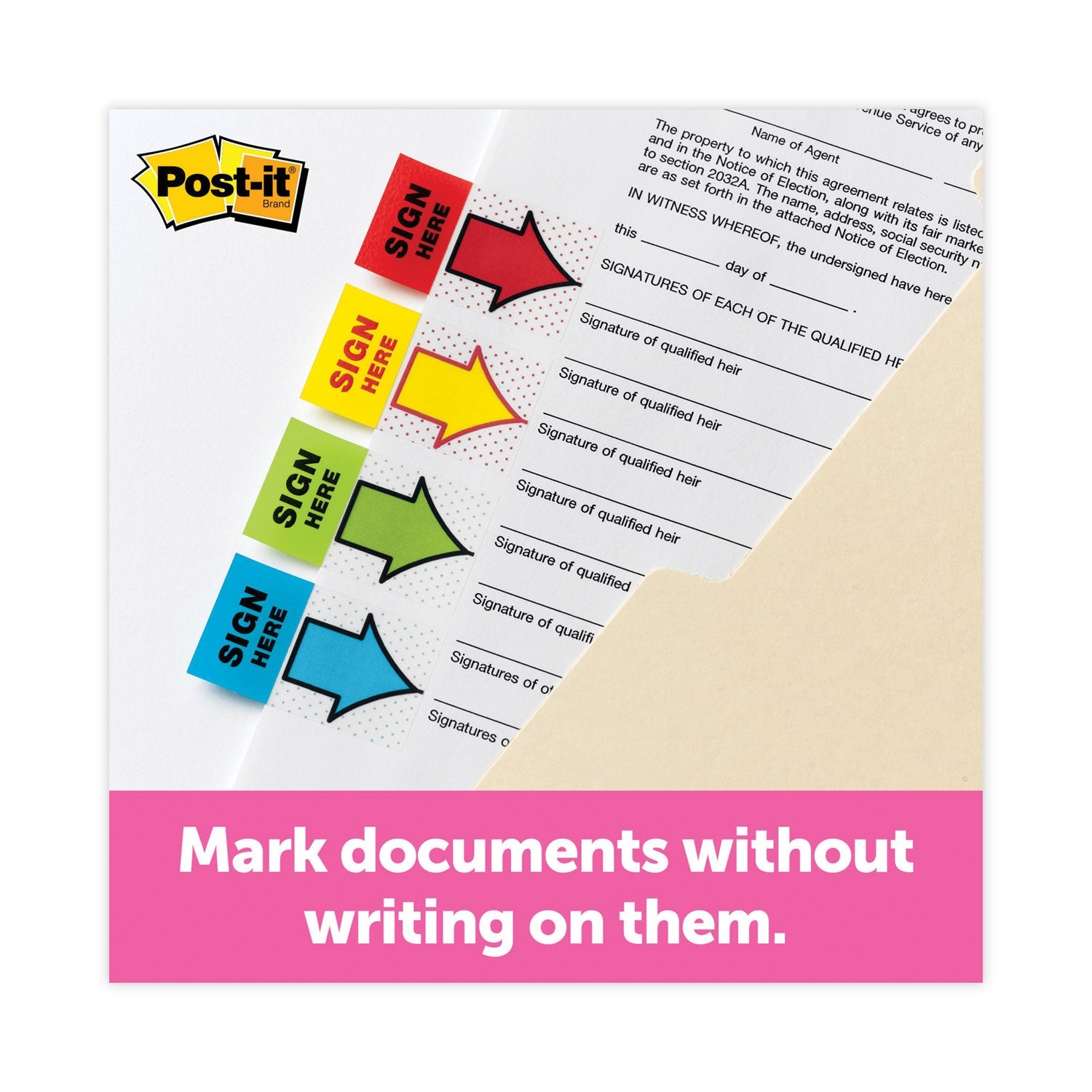 Post-it® Flags Arrow Message 1" Page Flags, "Sign and Date", Green, 50 Flags/Dispenser, 2 Dispensers/Pack