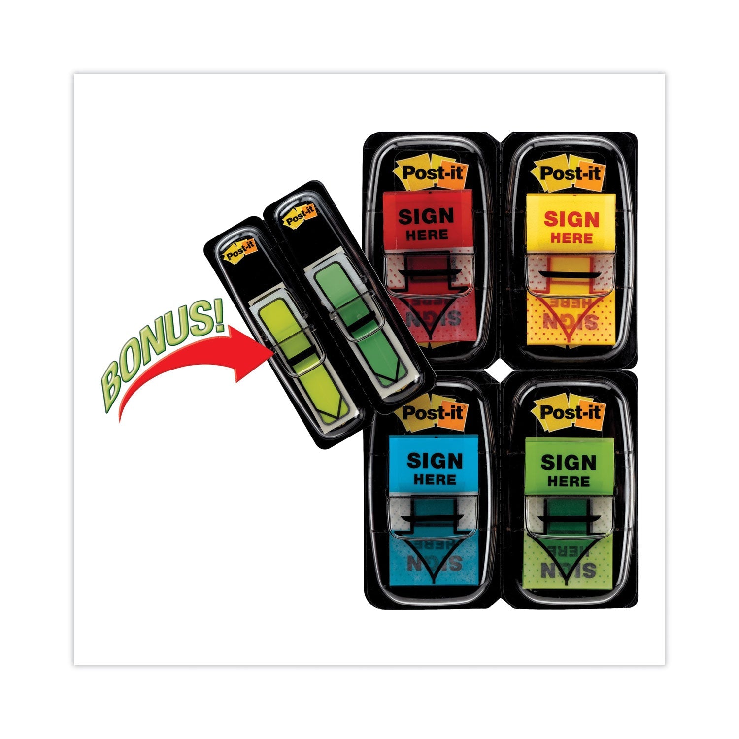 Post-it® Flags Arrow Message 1" Page Flags,  200 "Sign Here", 48 Arrow, Four Colors, 248/Pack