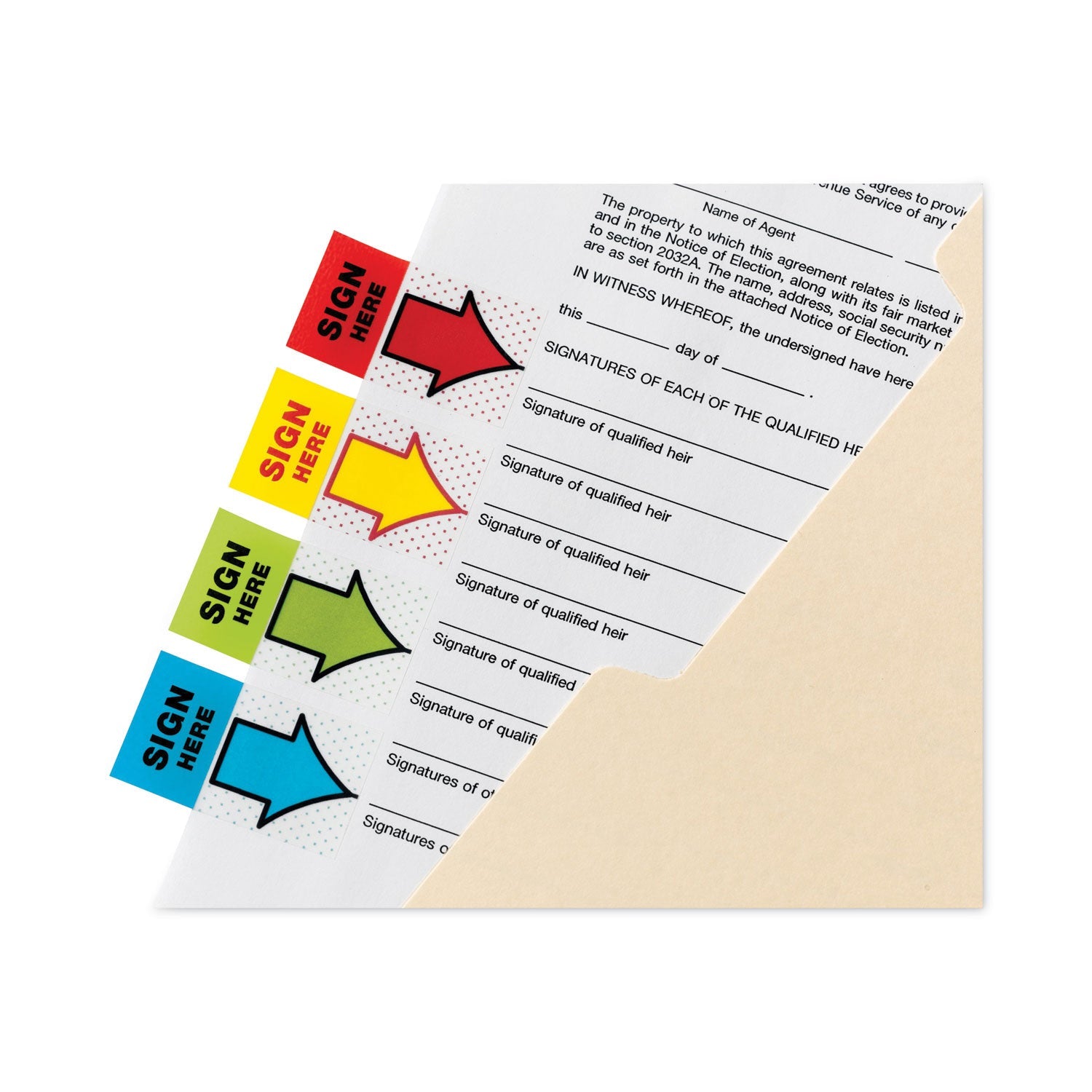 Post-it® Flags Arrow Message 1" Page Flags,  200 "Sign Here", 48 Arrow, Four Colors, 248/Pack
