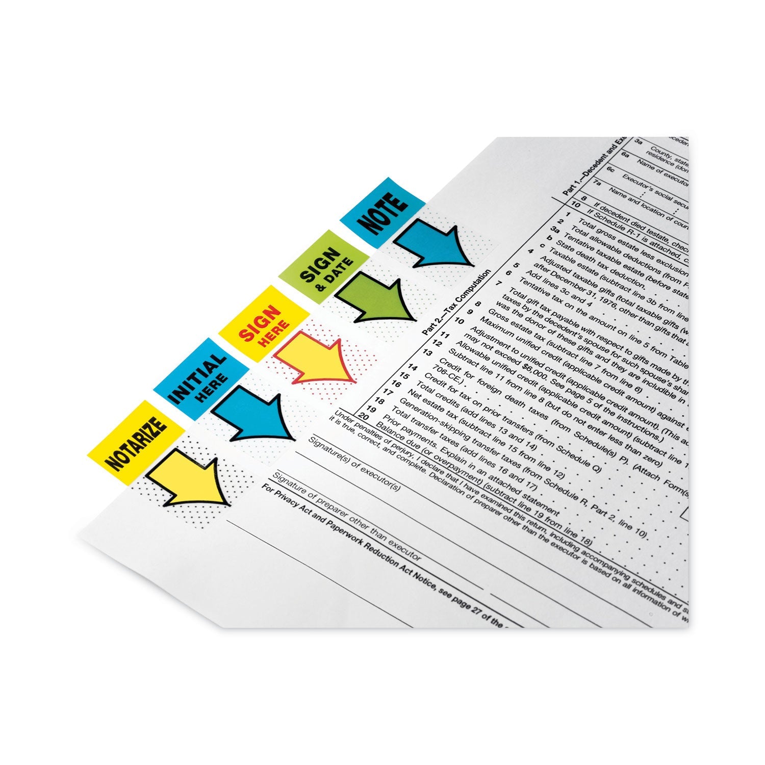 Post-it® Flags Arrow Message 1" Page Flags, Sign Here, Yellow, 50 Flags/Dispenser, 12 Dispensers/Pack