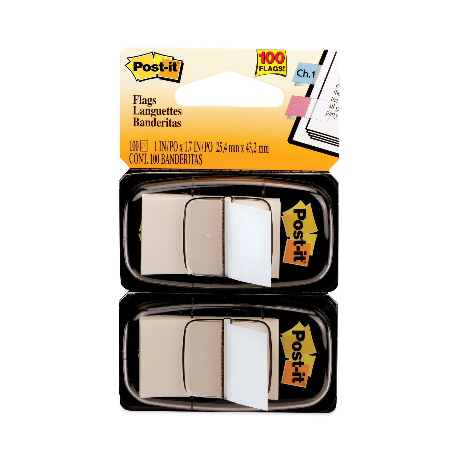 Post-it® Flags Standard Page Flags in Dispenser, White, 50 Flags/Dispenser, 2 Dispensers/Pack