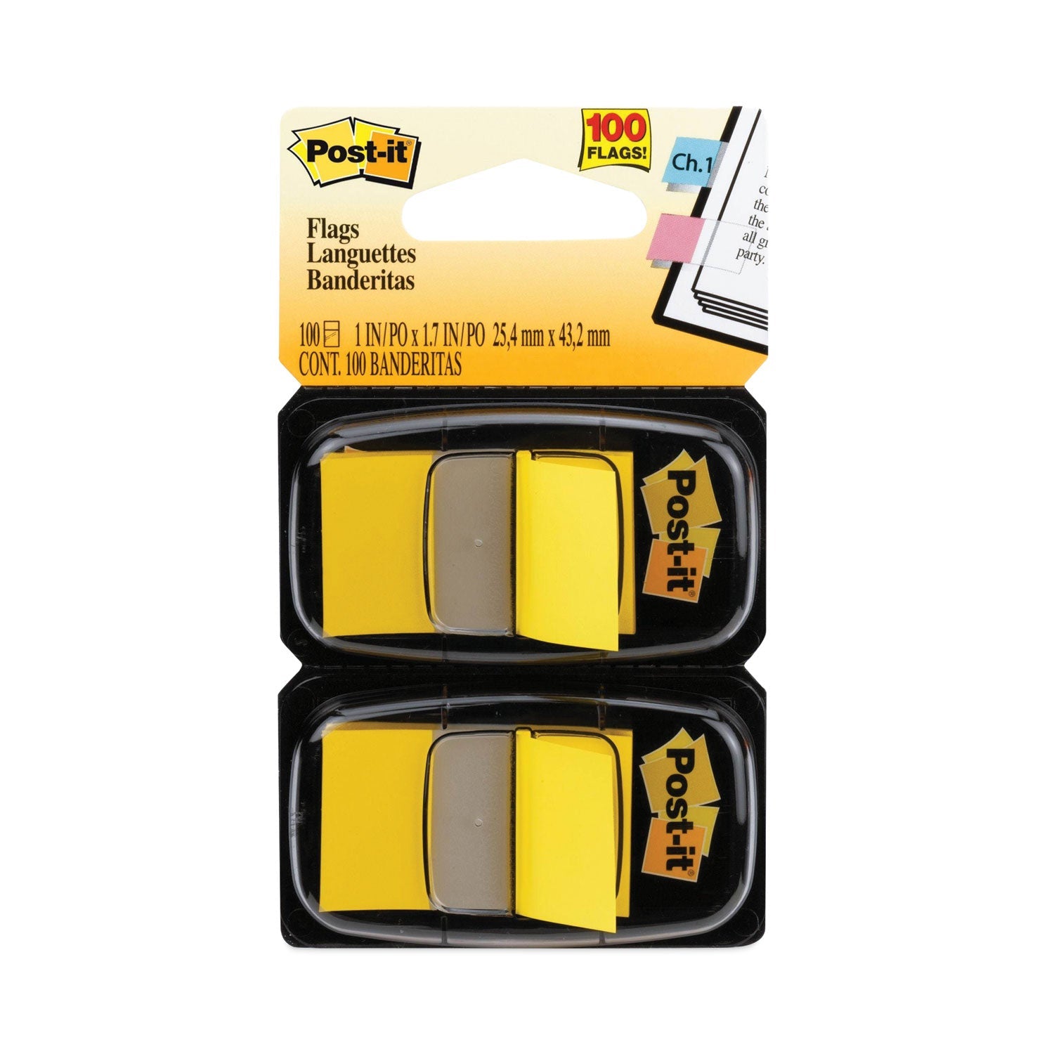 Post-it® Flags Standard Page Flags in Dispenser, Yellow, 50 Flags/Dispenser, 2 Dispensers/Pack