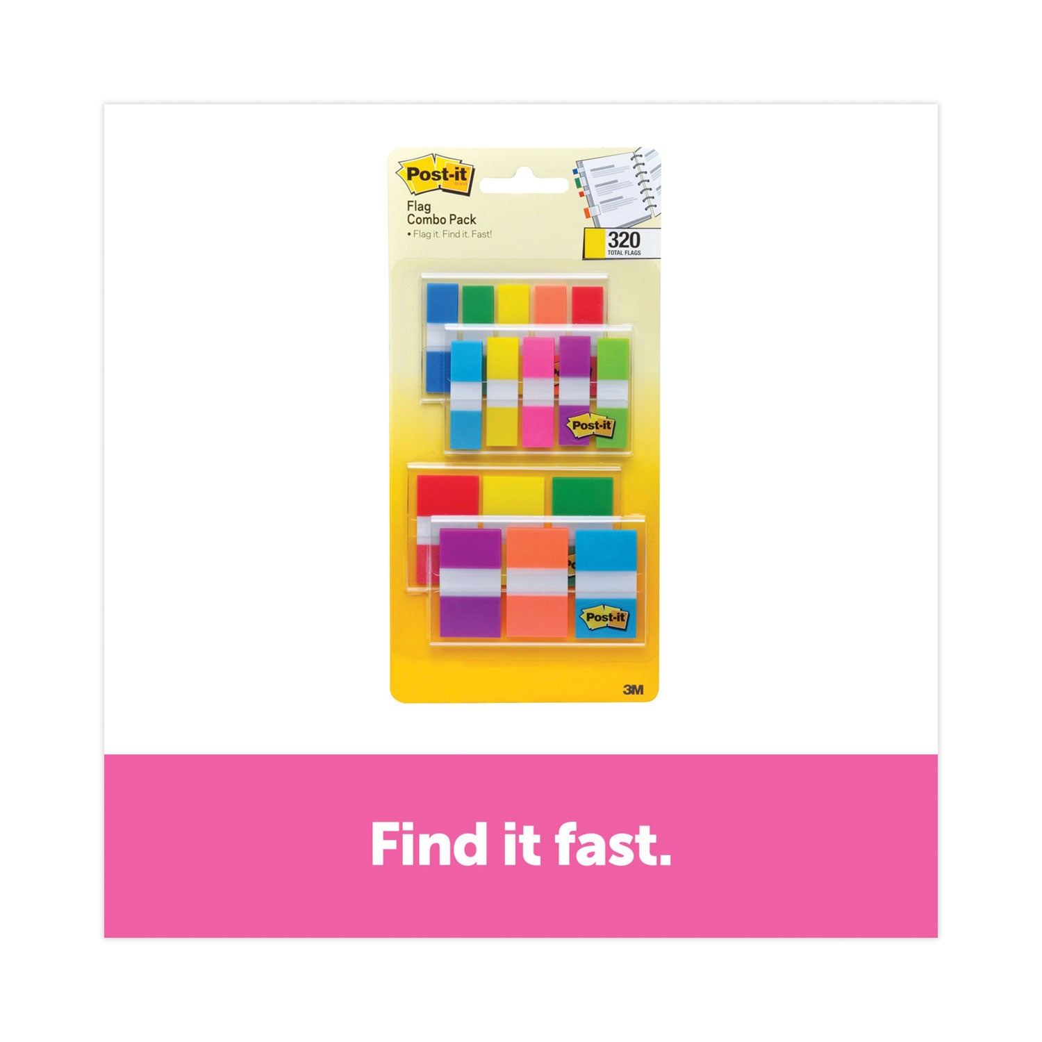 Post-it® Flags 0.5" and 1" Page Flag Value Pack, Nine Assorted Colors, 320/Pack