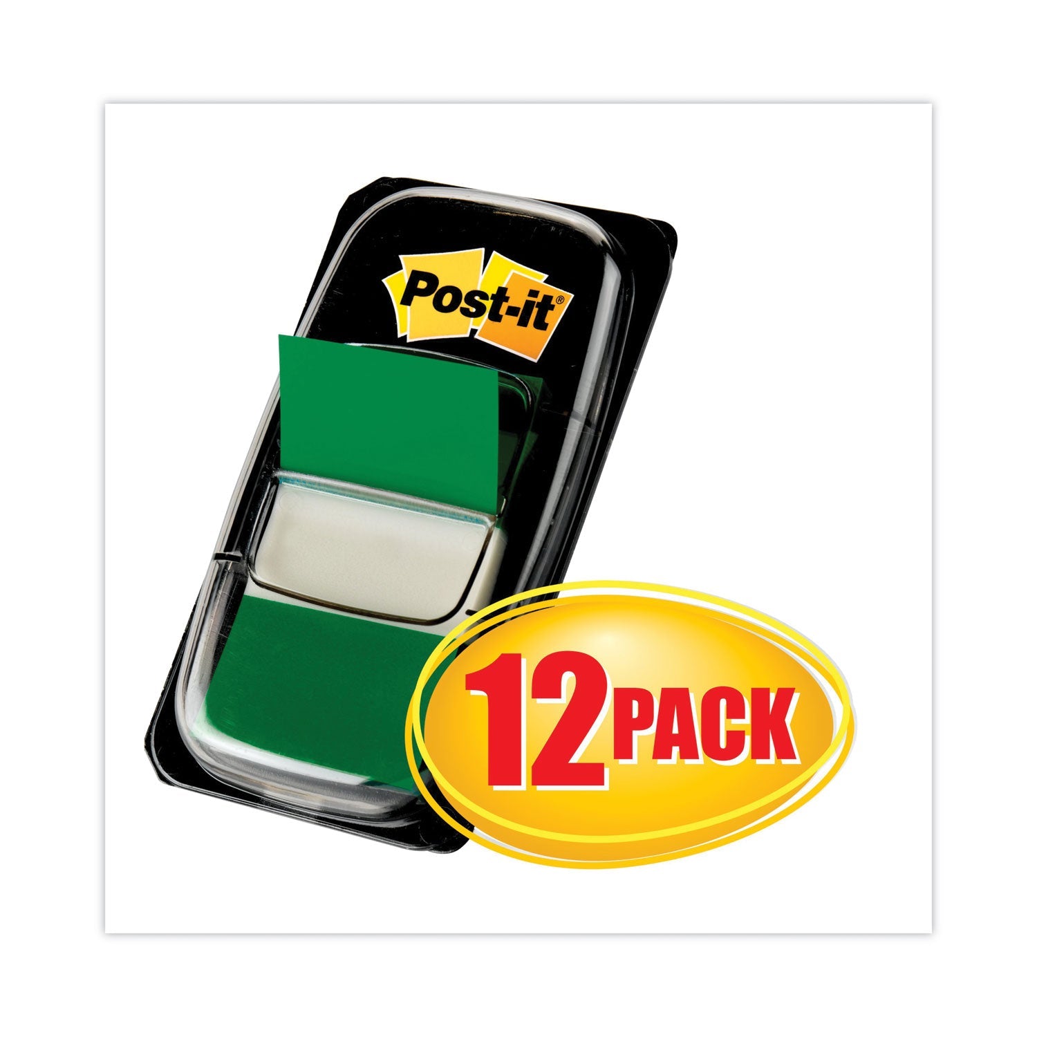 Post-it® Flags Marking Page Flags In Dispensers, Green, 50 Flags/dispenser, 12 Dispensers/pack
