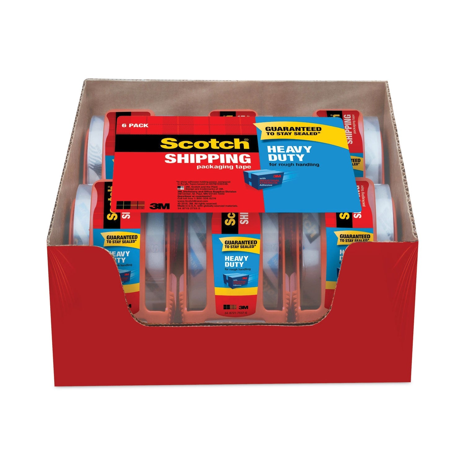 Scotch® 3850 Heavy-Duty Packaging Tape With Dispenser, 1.5" Core, 1.88" X 66.66 Ft, Clear, 6/pack