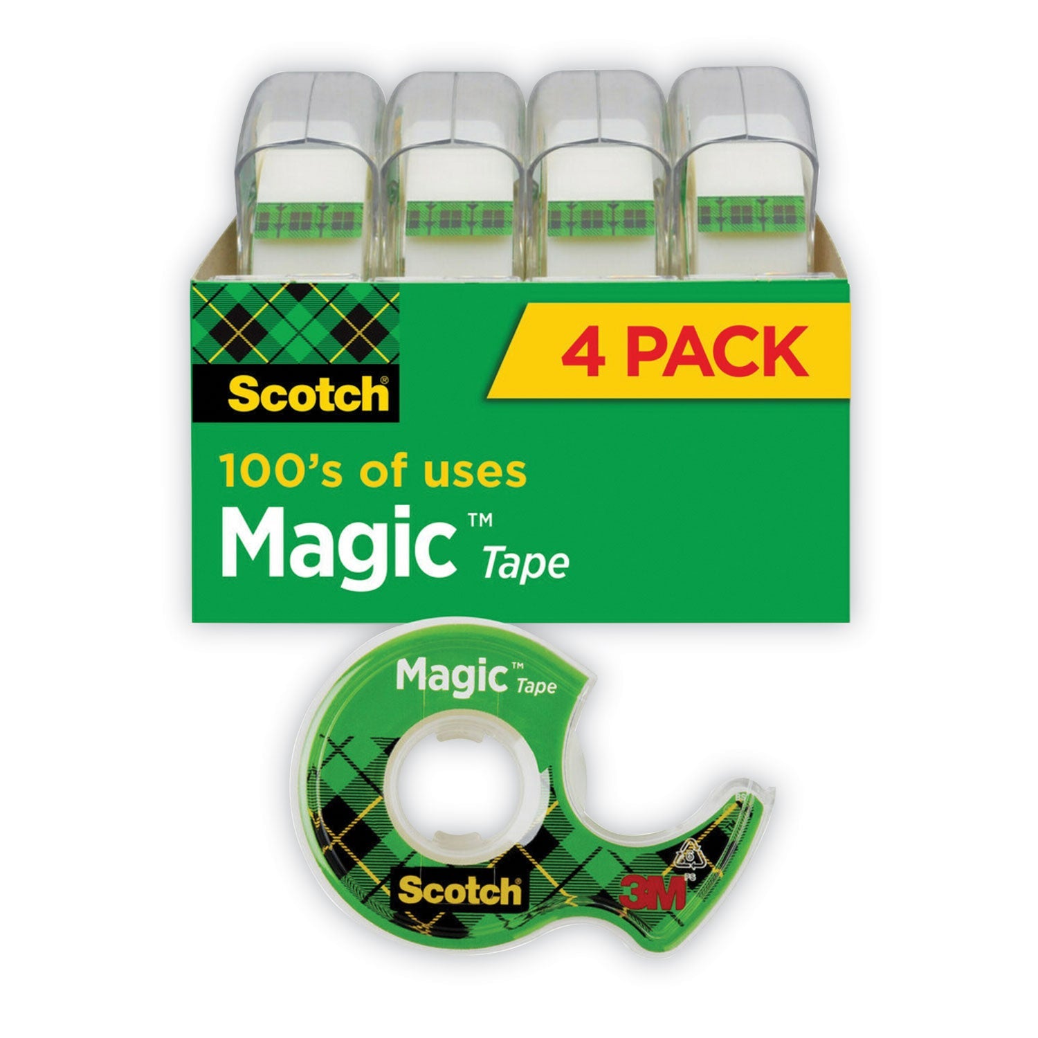 Scotch® Magic Tape In Handheld Dispenser, 1" Core, 0.75" X 25 Ft, Clear, 4/pack
