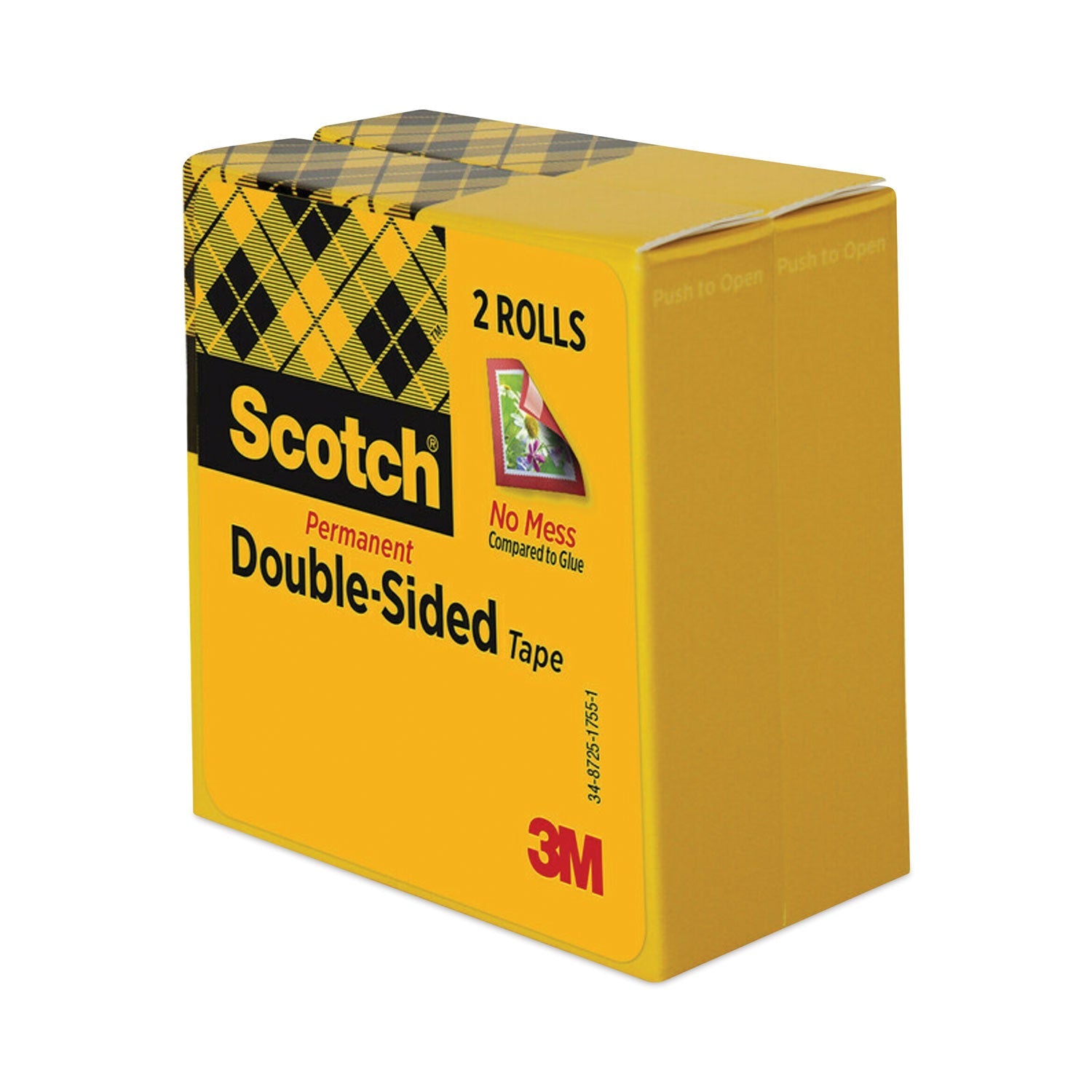 Scotch® Double-Sided Tape, 3" Core, 0.5" X 36 Yds, Clear, 2/pack