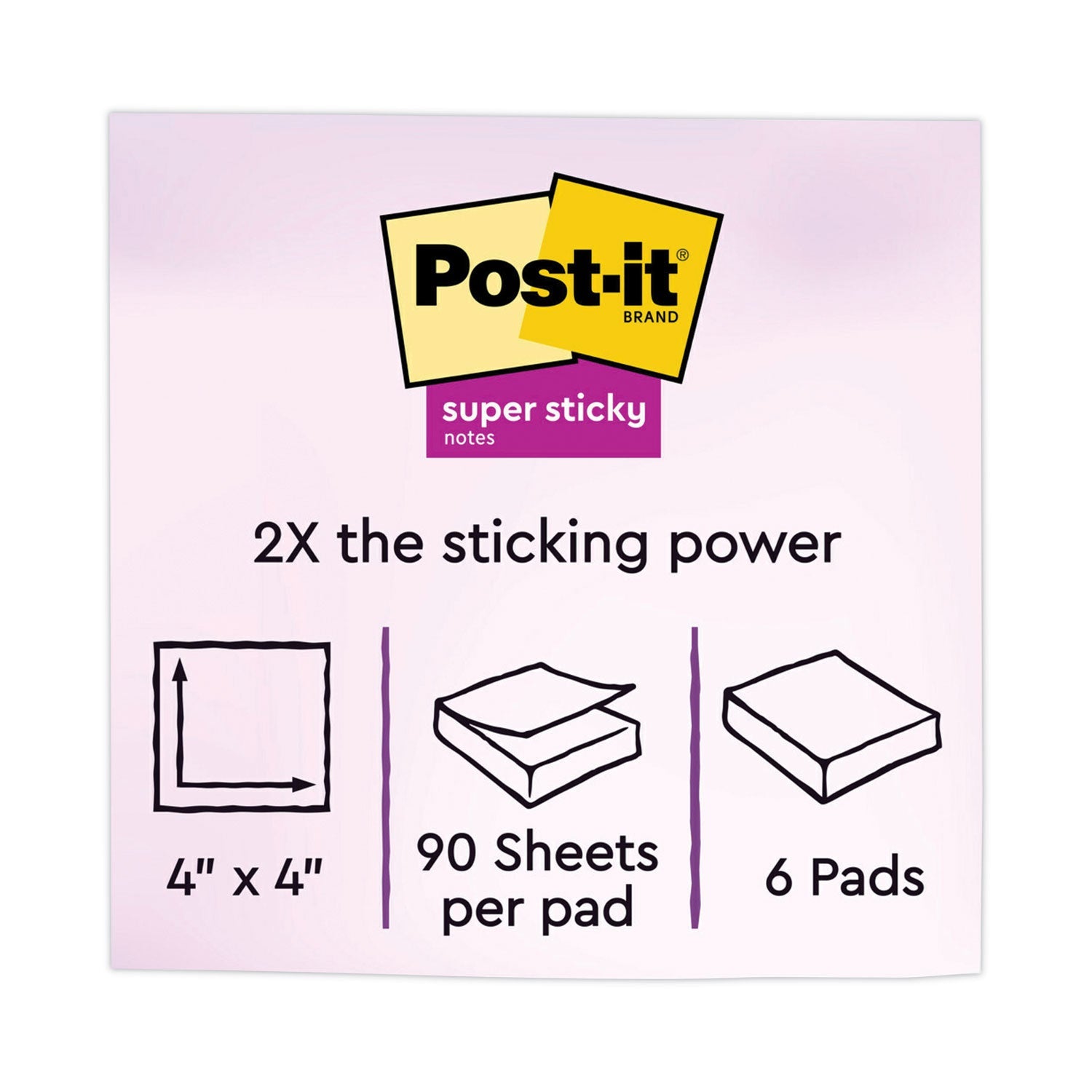 Post-it® Notes Super Sticky Pads in Energy Boost Collection Colors, Note Ruled, 4" x 4", 90 Sheets/Pad, 6 Pads/Pack