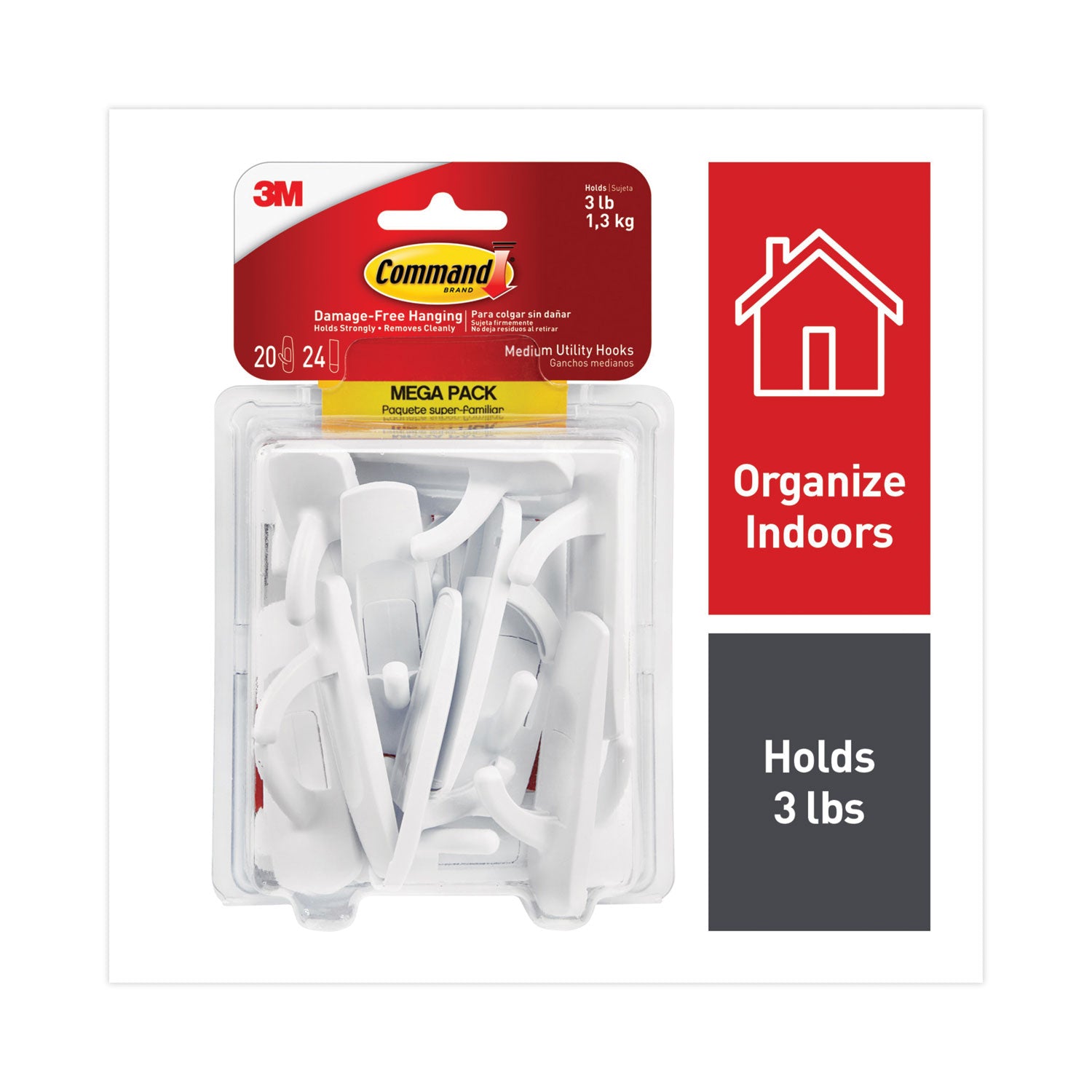 General Purpose Hooks | Medium, White, 20/Pack
