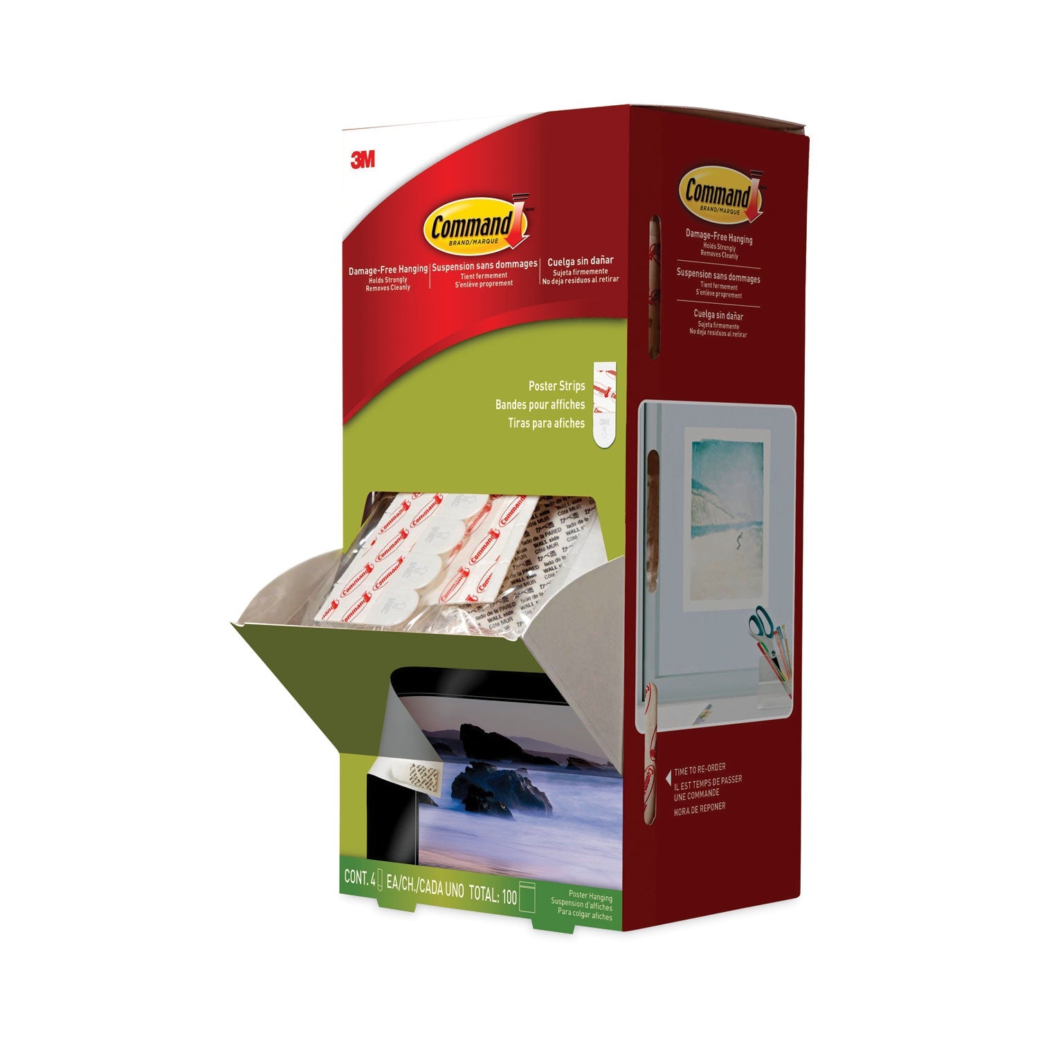 Command™ Poster Strips, Removable, Holds Up To 1 Lb Per Pair, 0.63 X 1.75, White, 136/pack