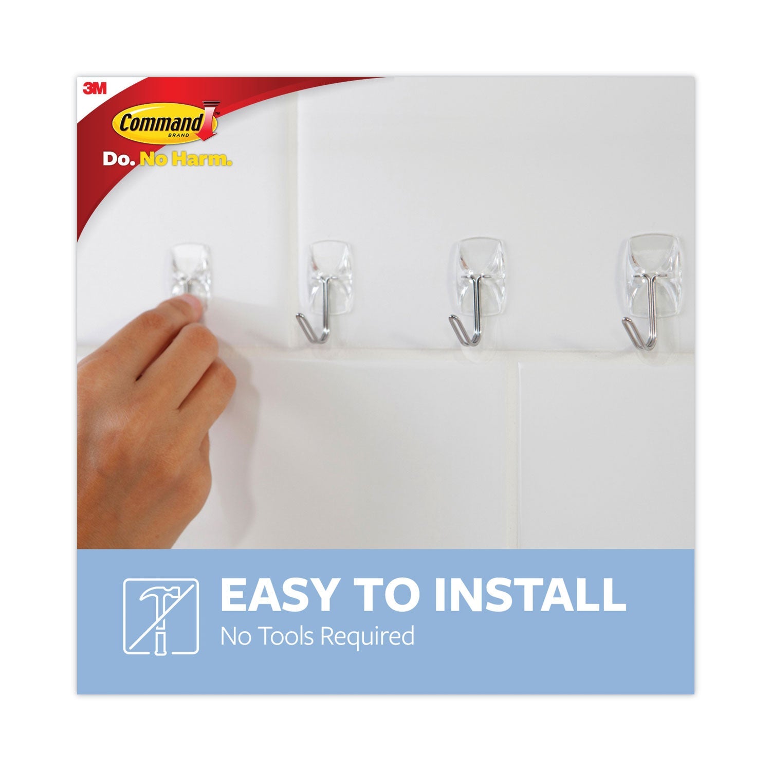 Command™ Clear Hooks and Strips, Small, Plastic/Metal, 0.5 lb, 9 Hooks and 12 Strips/Pack