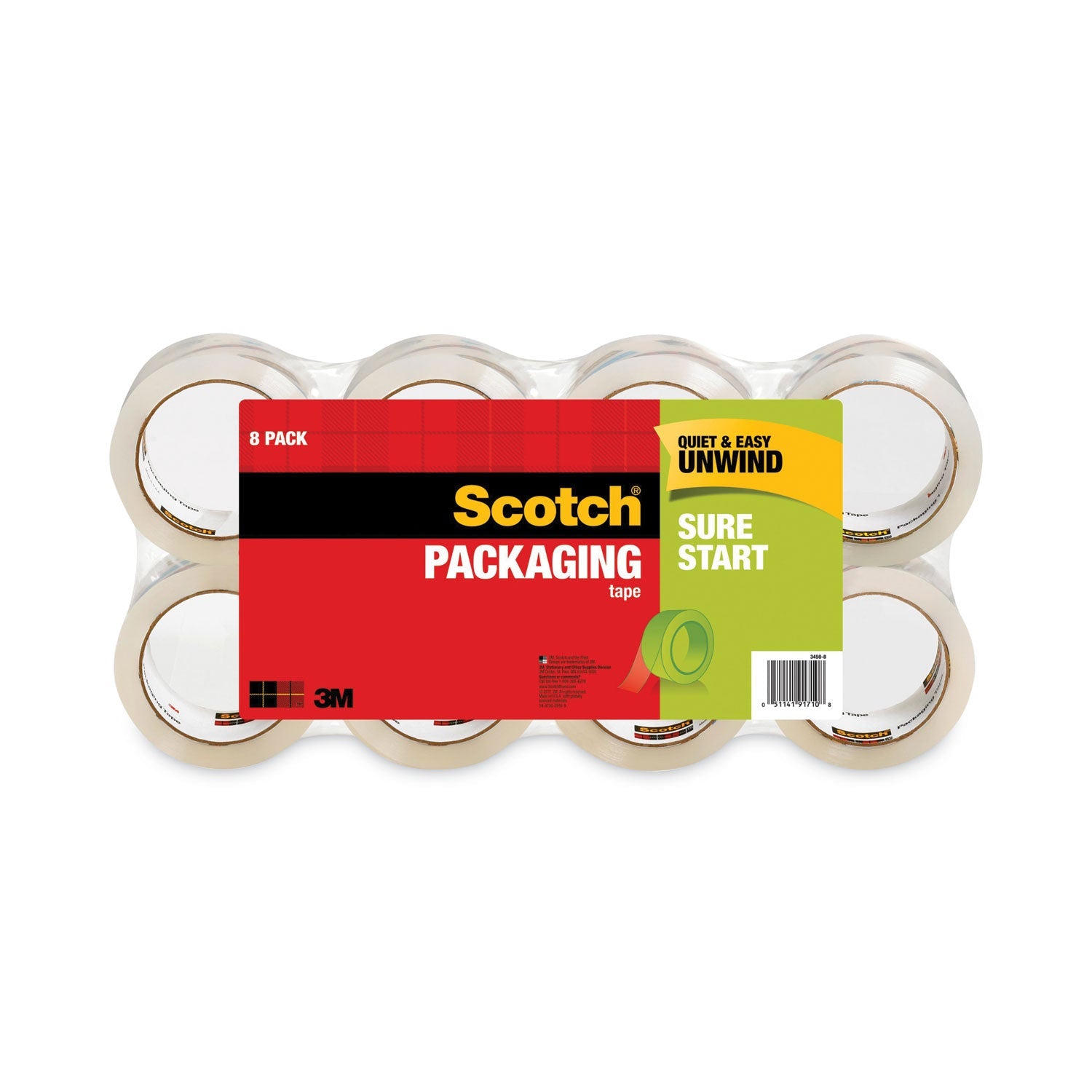 Scotch® Sure Start Packaging Tape, 3" Core, 1.88" X 54.6 Yds, Clear, 8/pack