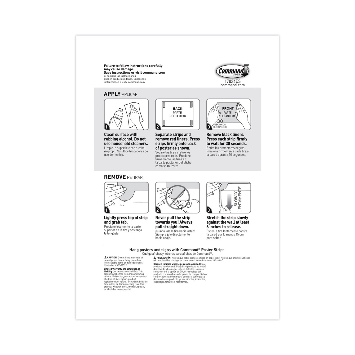 Command™ Poster Strips Value Pack, Removable, Holds Up To 1 Lb, 0.63 X 1.75, White, 48/pack