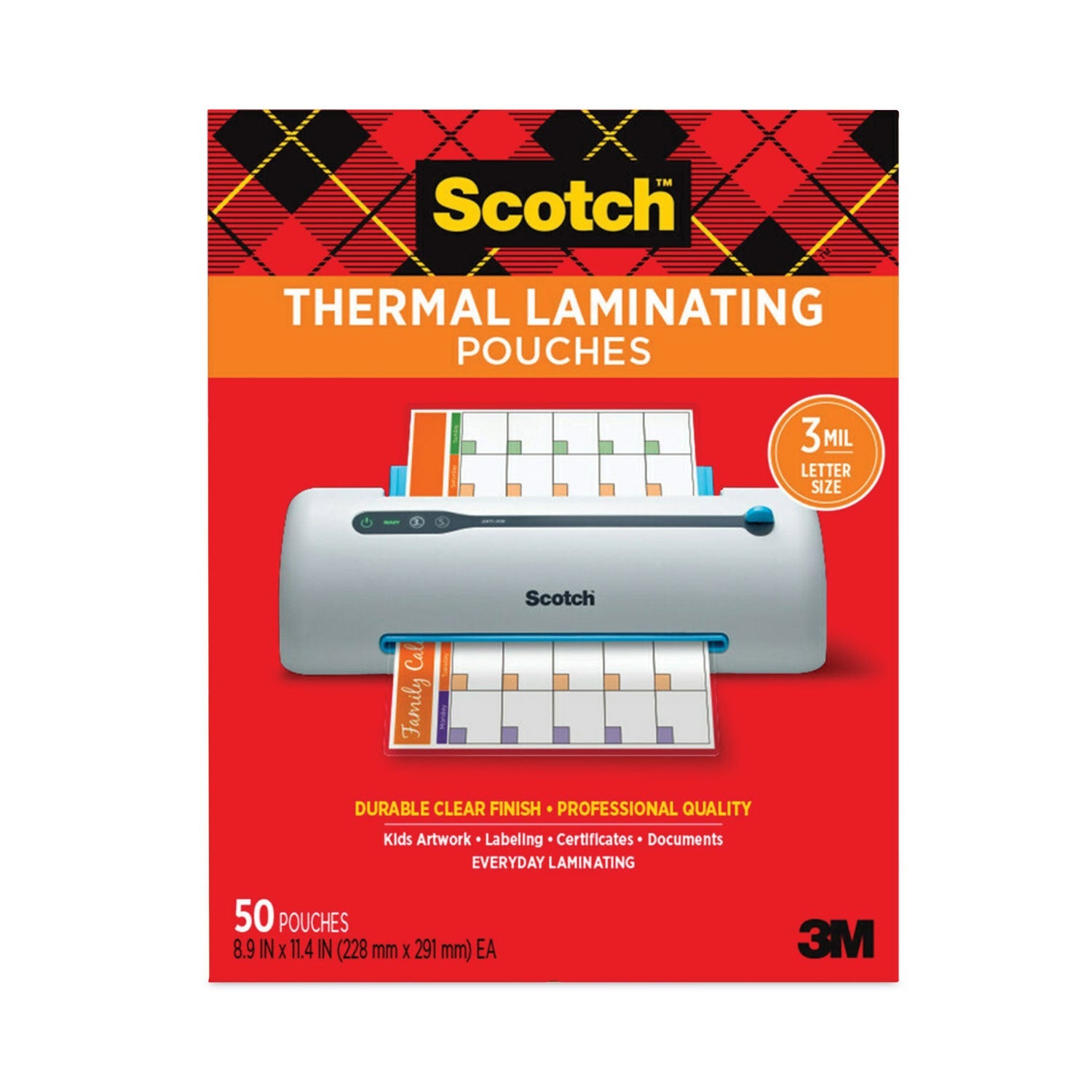 Scotch™ Laminating Pouches, 3 Mil, 9" X 11.5", Gloss Clear, 50/pack
