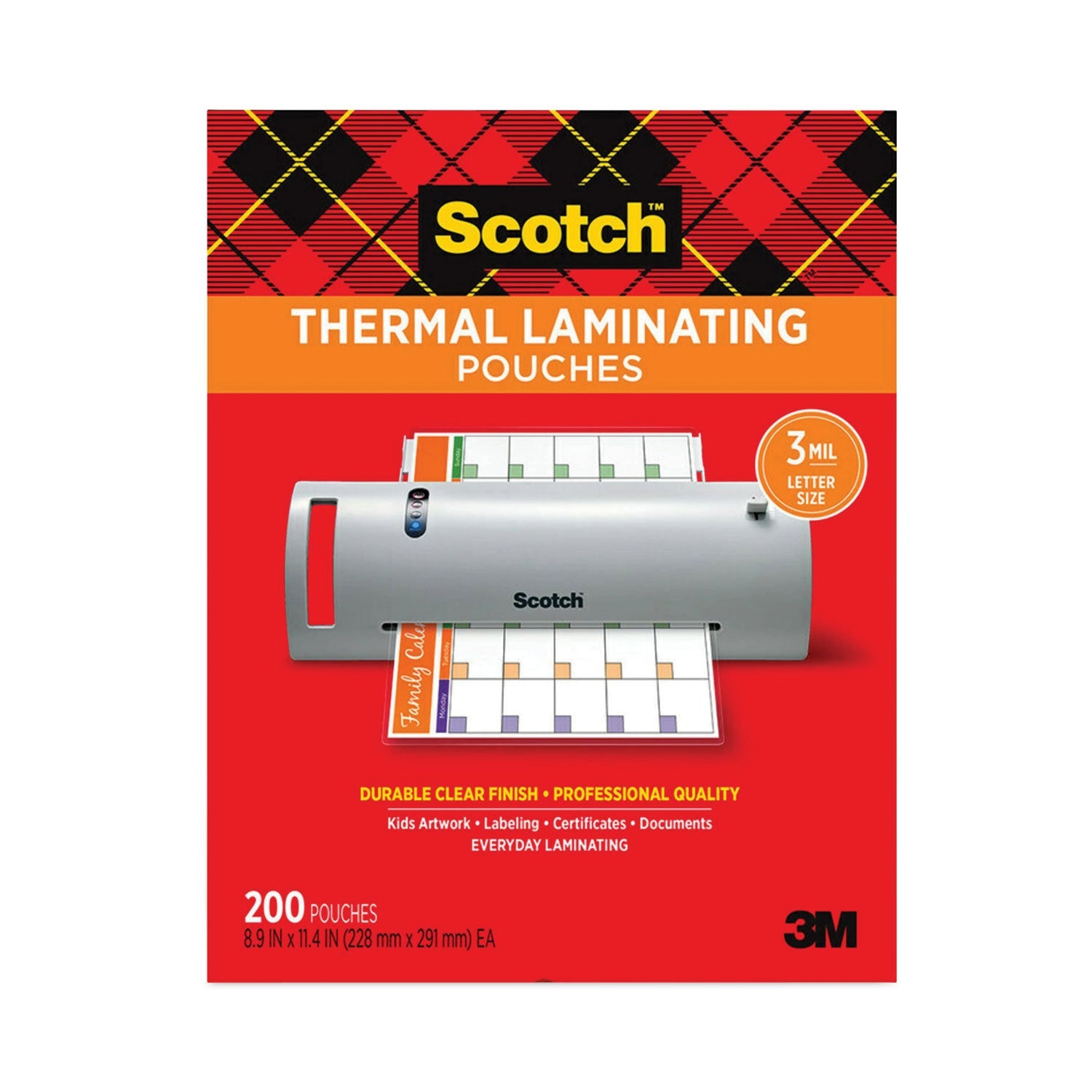 Scotch™ Laminating Pouches, 3 Mil, 9" X 11.5", Gloss Clear, 200/pack