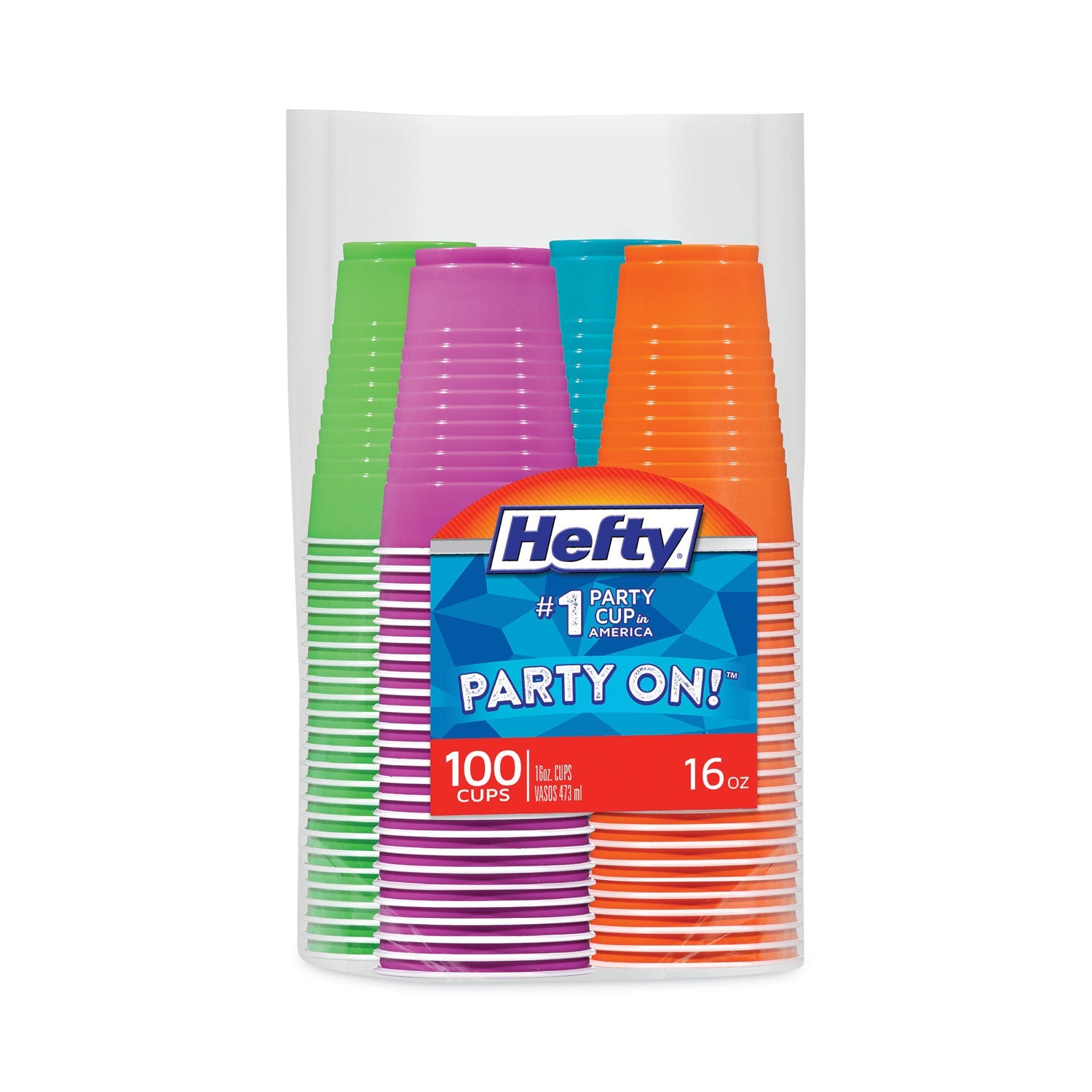 Hefty® Easy Grip Disposable Plastic Party Cups, 16 Oz, Assorted Colors, 100/pack
