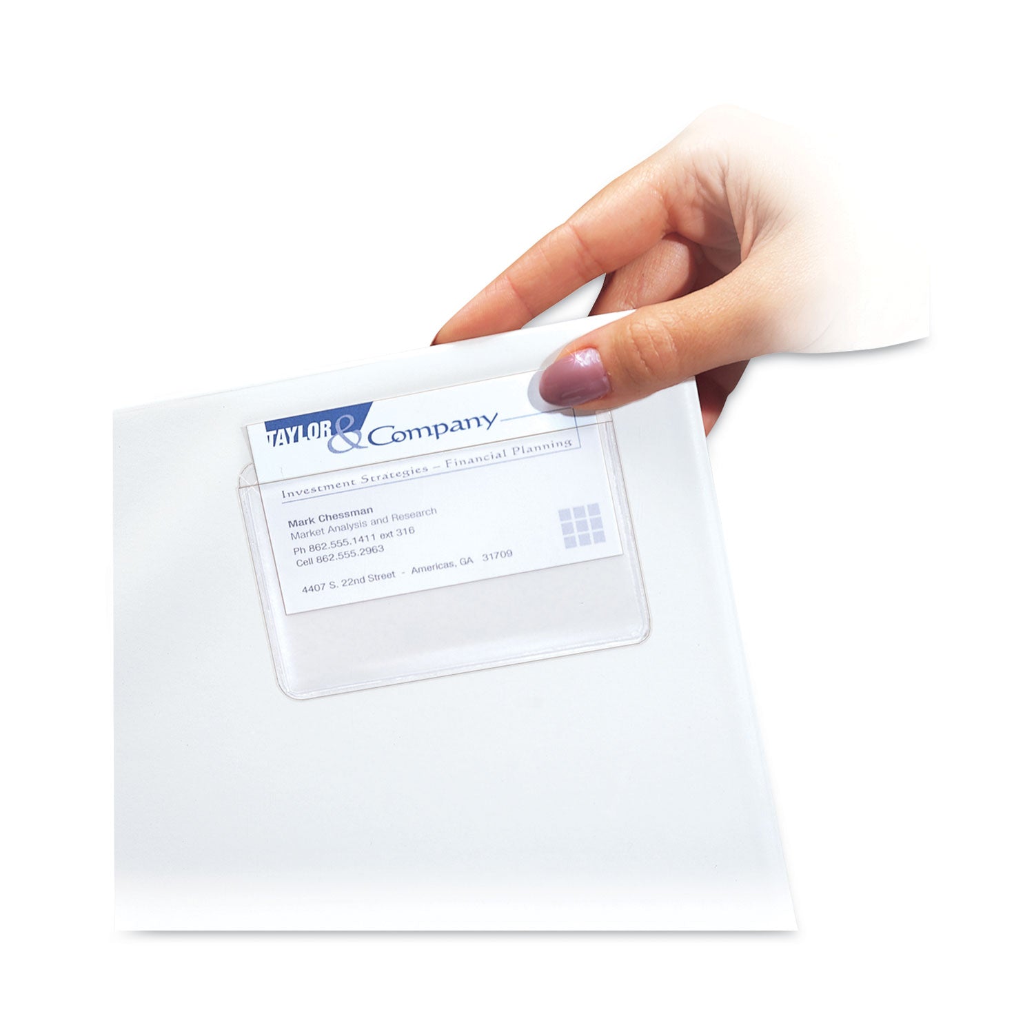 C-Line® Self-Adhesive Business Card Holders, Top Load, 2 x 3.5, Clear, 10/Pack