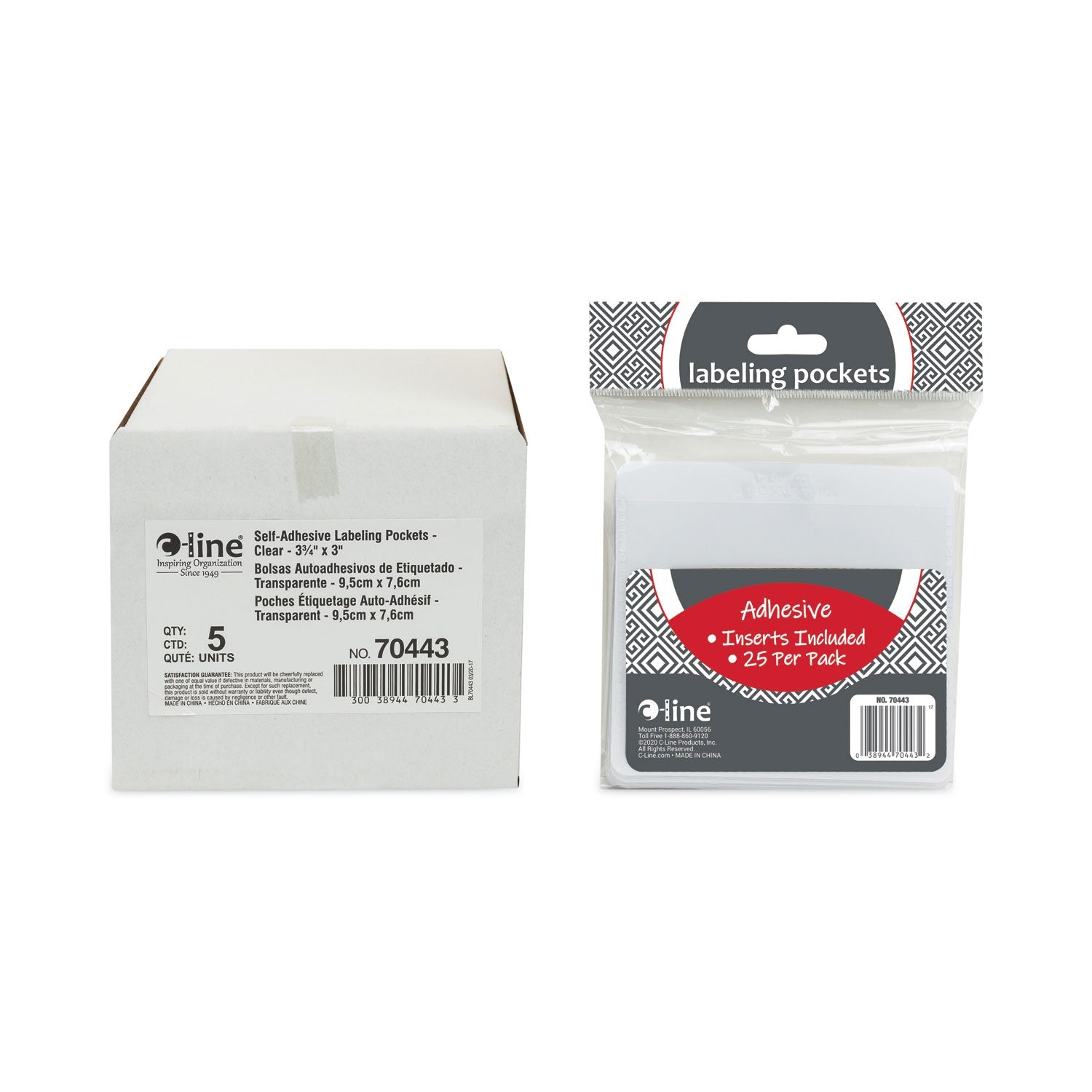 C-Line® Self-Adhesive Labeling Pockets, Top Load, 3.75 x 3, Clear, 25/Pack