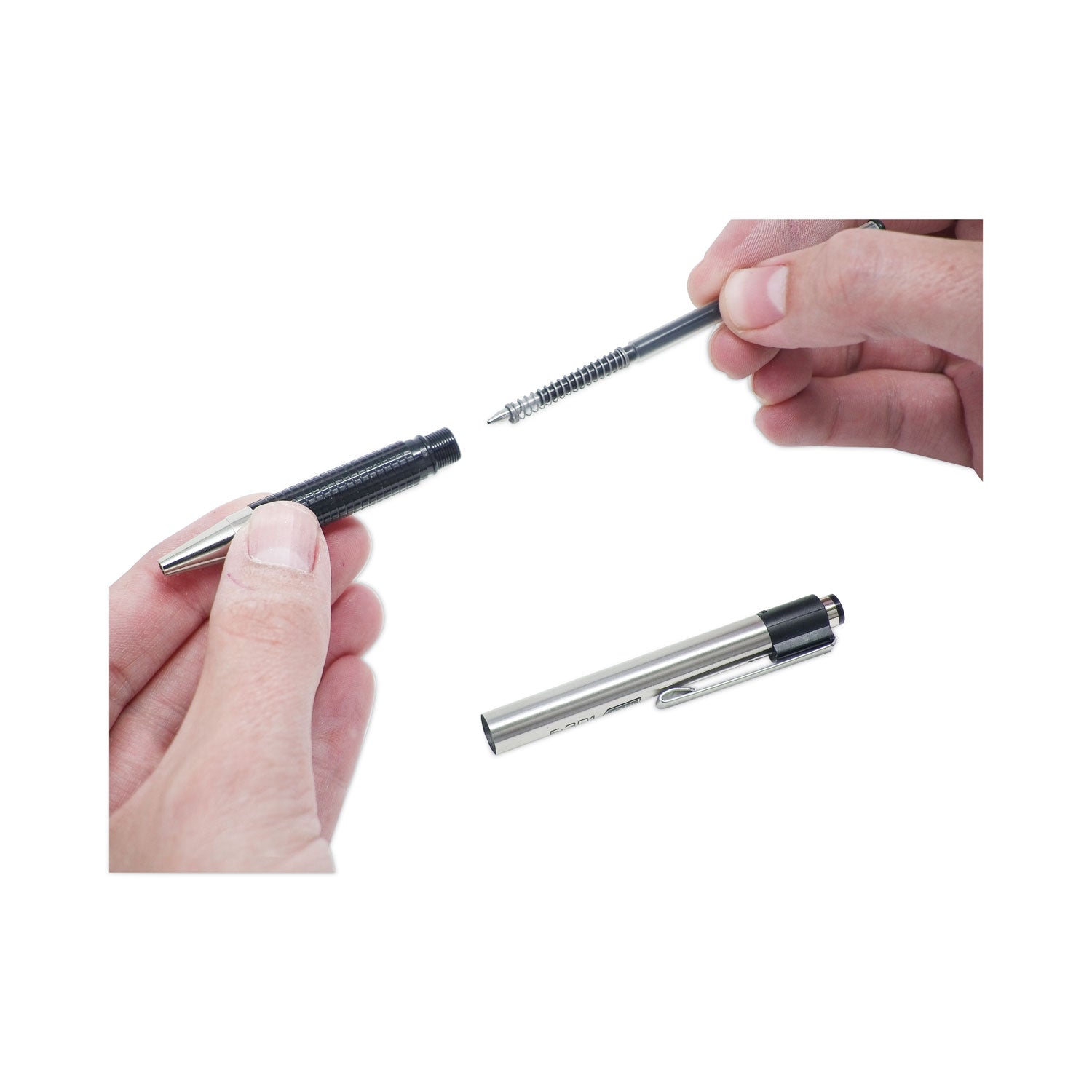 Zebra® F-301 Ballpoint Pen, Retractable, Fine 0.7 Mm, Black Ink, Stainless Steel/black Barrel, 2/pack