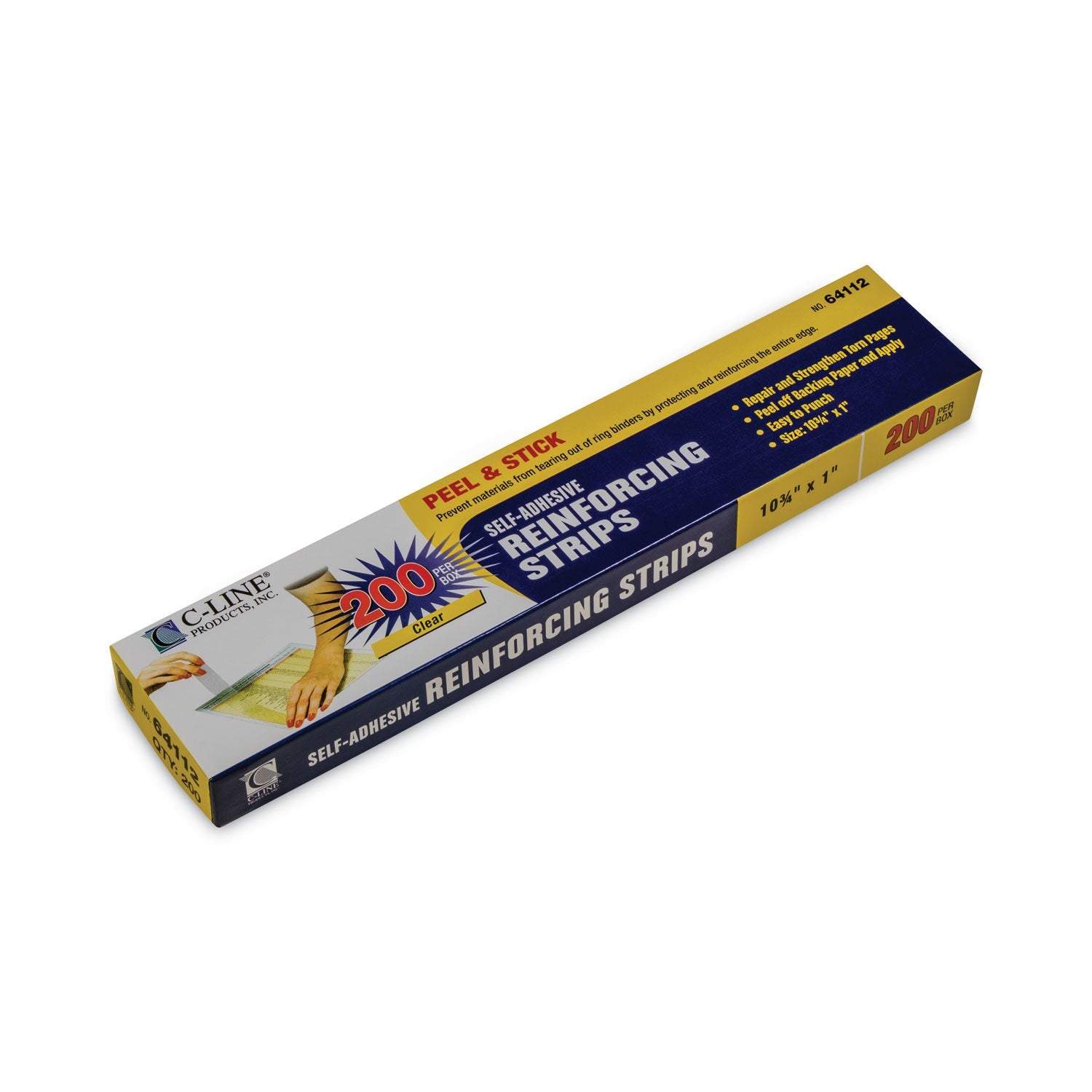 C-Line® Self-Adhesive Reinforcing Strips, 1 x 10.75, Clear, 200/Box