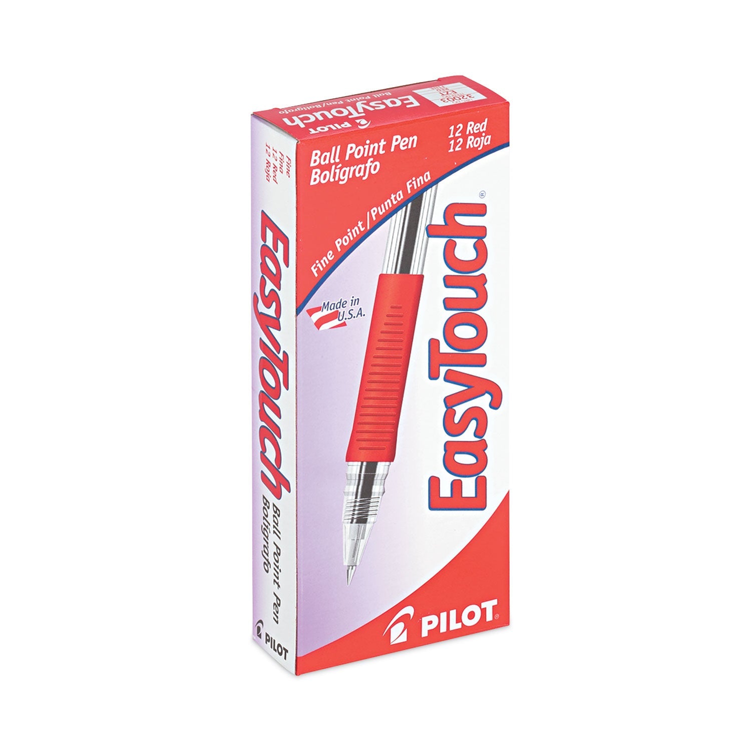 Pilot® EasyTouch Ballpoint Pen, Stick, Fine 0.7 mm, Red Ink, Clear/Red Barrel, Dozen
