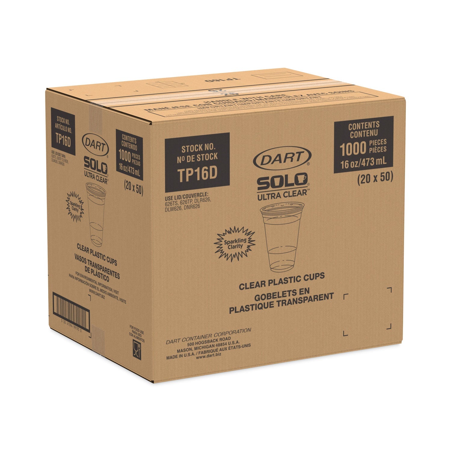 SOLO® Ultra Clear PET Cups, Squat, 16 oz, Plastic, 50/Pack