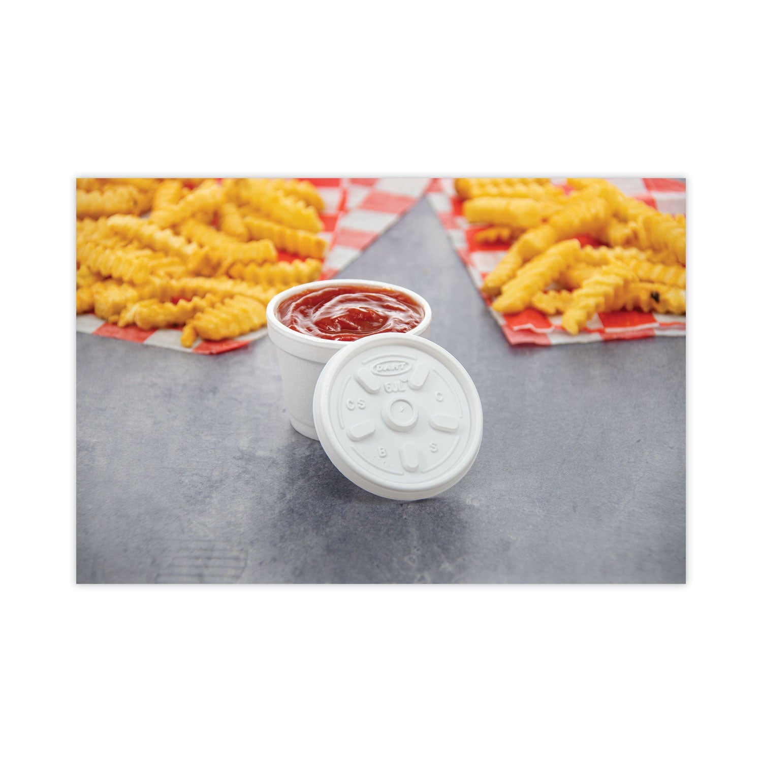 Dart® Plastic Lids for Foam Containers, Vented, Fits 3.5 oz to 6 oz, White, 100/Pack, 10 Packs/Carton