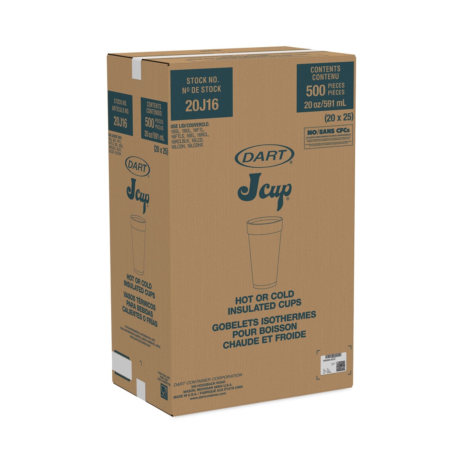 Dart® Horizon Hot/Cold Foam Drinking Cups, 20 oz, White/Blueberry, 25/Bag, 20 Bags/Carton