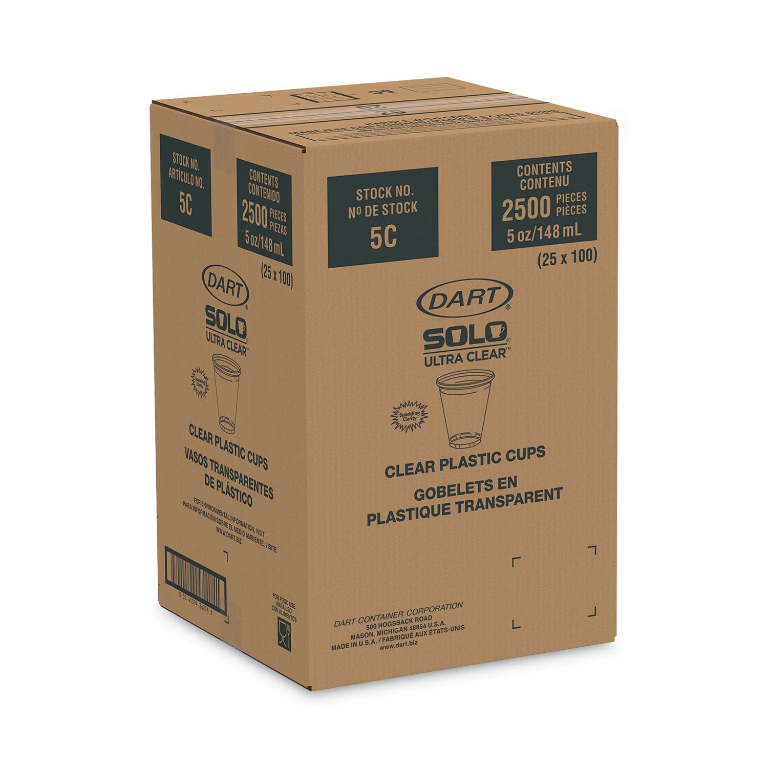 SOLO® Ultra Clear Cups, 5 oz, Plastic, 100/Bag, 25 Bags/Carton