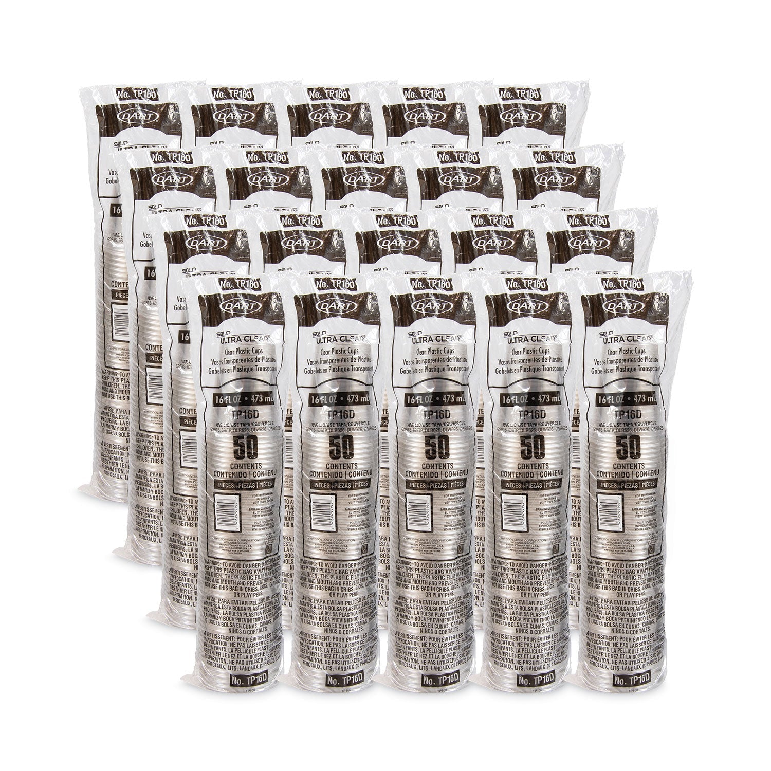 SOLO® Ultra Clear PET Cups, Squat, 16 oz, Plastic, 50/Pack