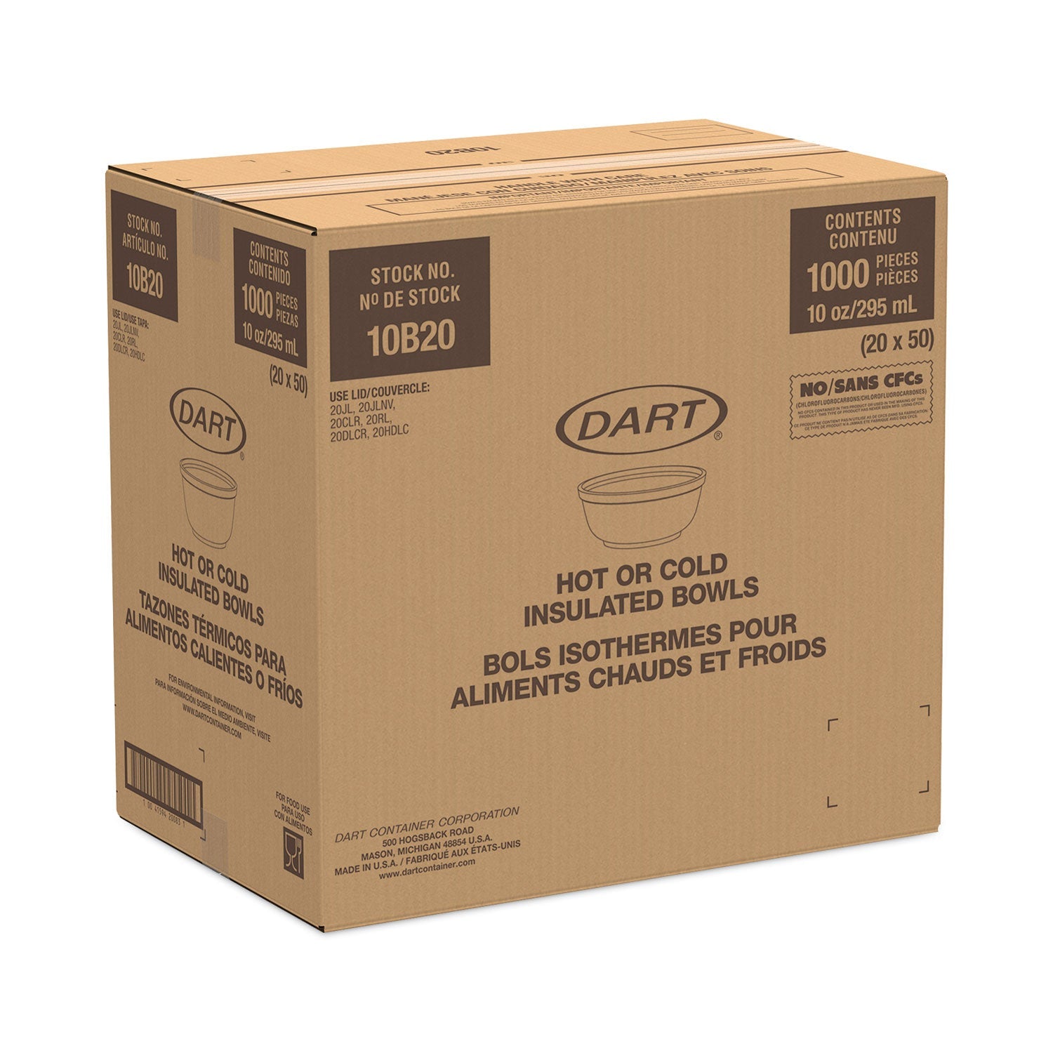 Dart® Foam Bowls, 10 Oz, White, 50/pack, 20 Packs/carton