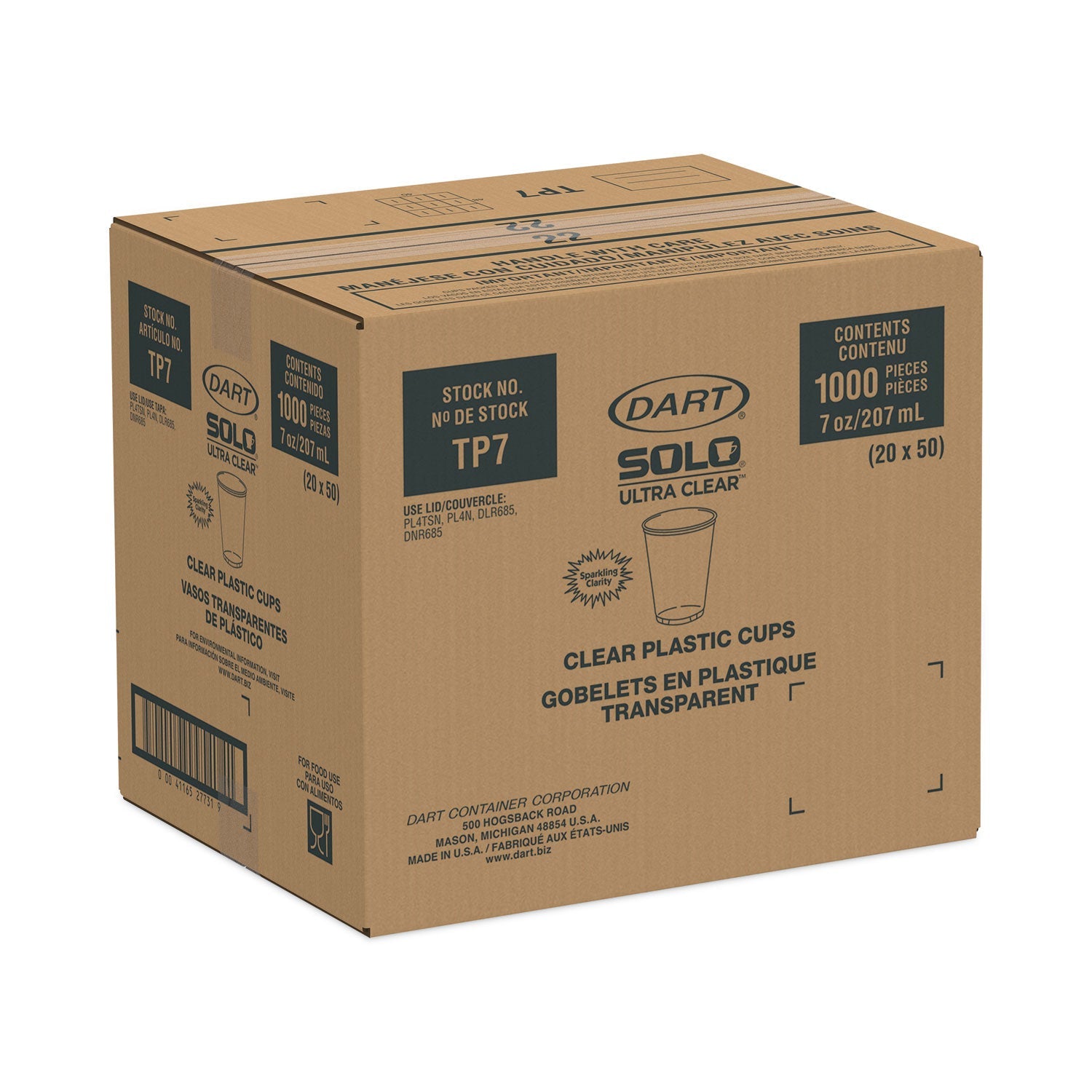SOLO® Ultra Clear Cups, 7 oz, Plastic, 50/Bag, 20 Bags/Carton