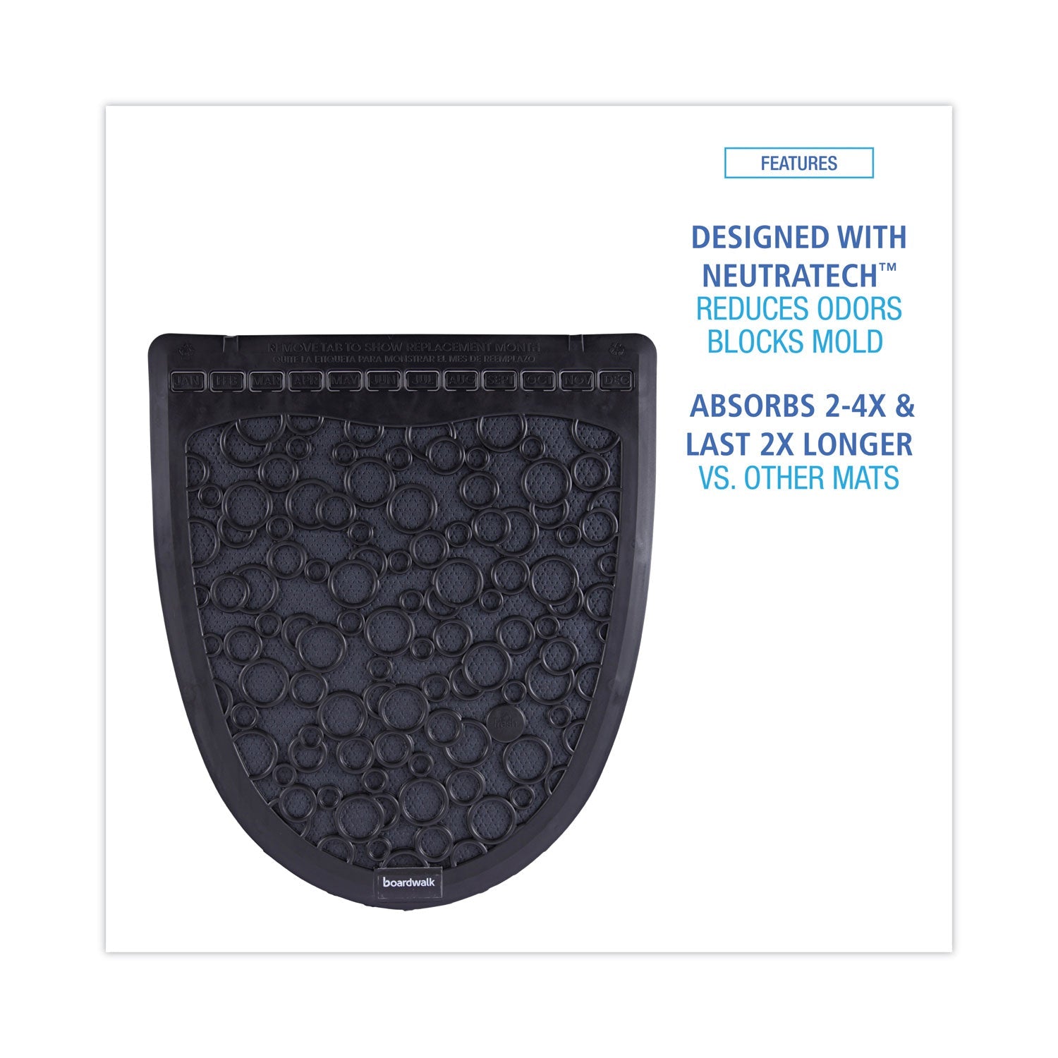 Boardwalk® Disposable Urinal Floor Mat 2.0, Slip-Resistant Rubber, 17.5 x 20, Black, 6/Carton