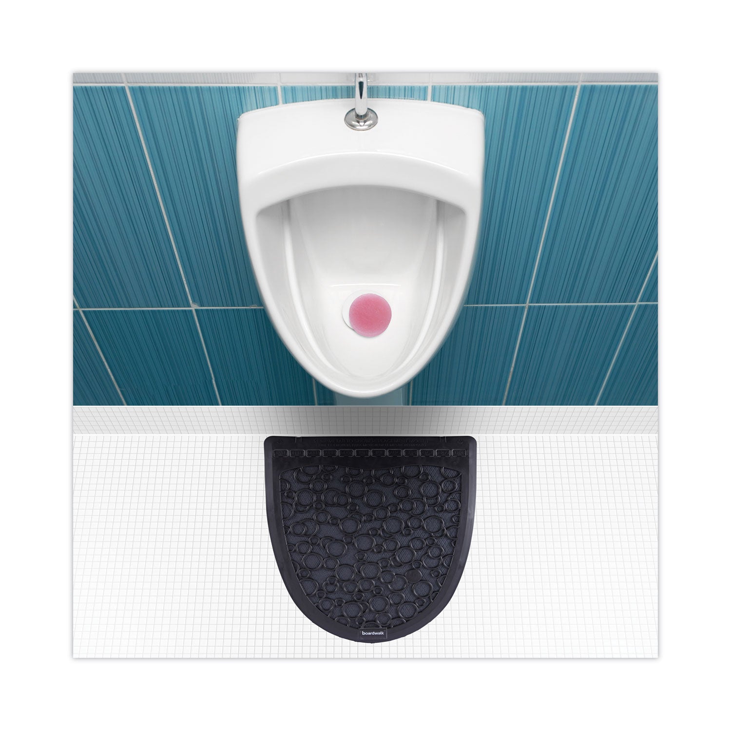 Boardwalk® Disposable Urinal Floor Mat 2.0, Slip-Resistant Rubber, 17.5 x 20, Black, 6/Carton