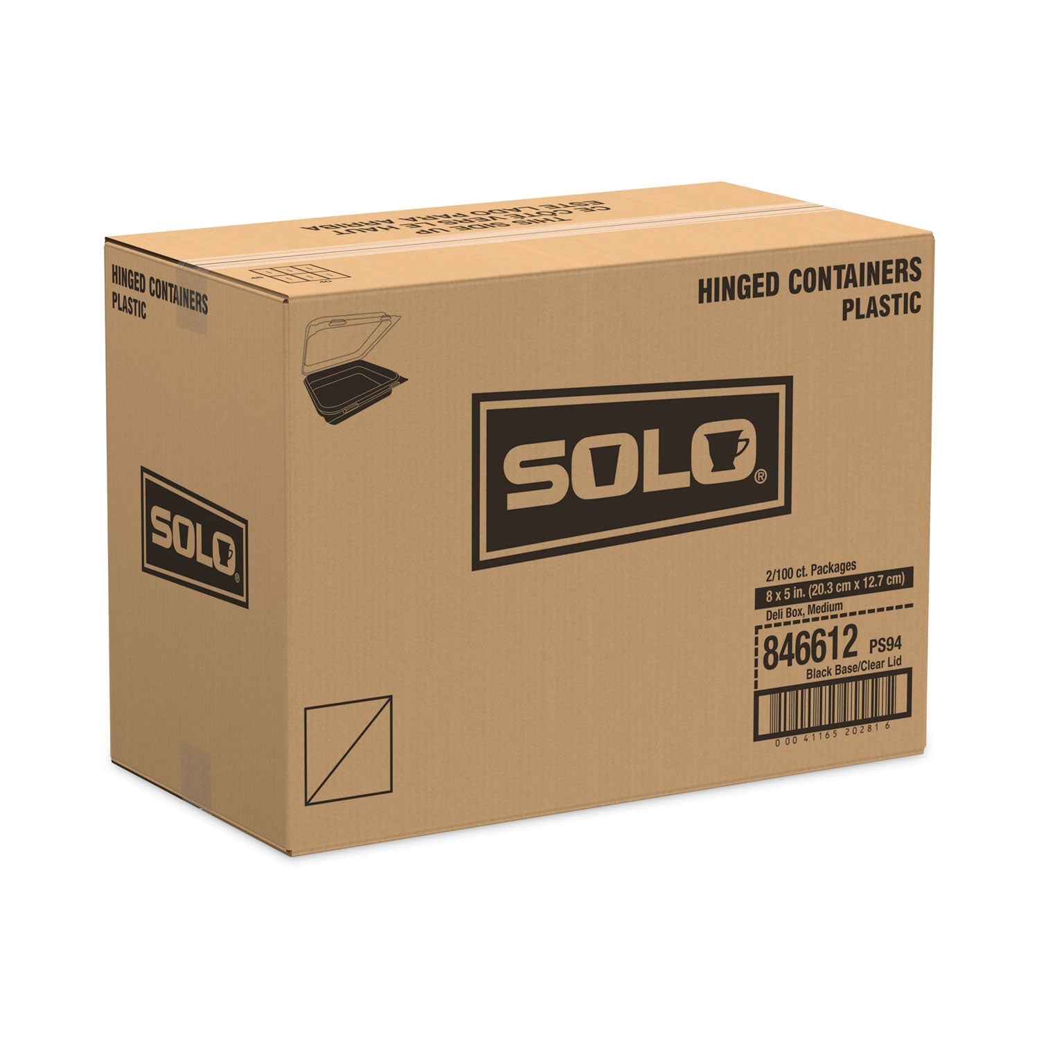 SOLO® Creative Carryouts Hinged Plastic Hot Deli Boxes, 24 oz, 7.87 x 5.4 x 2.1, Black/Clear, 200/Carton