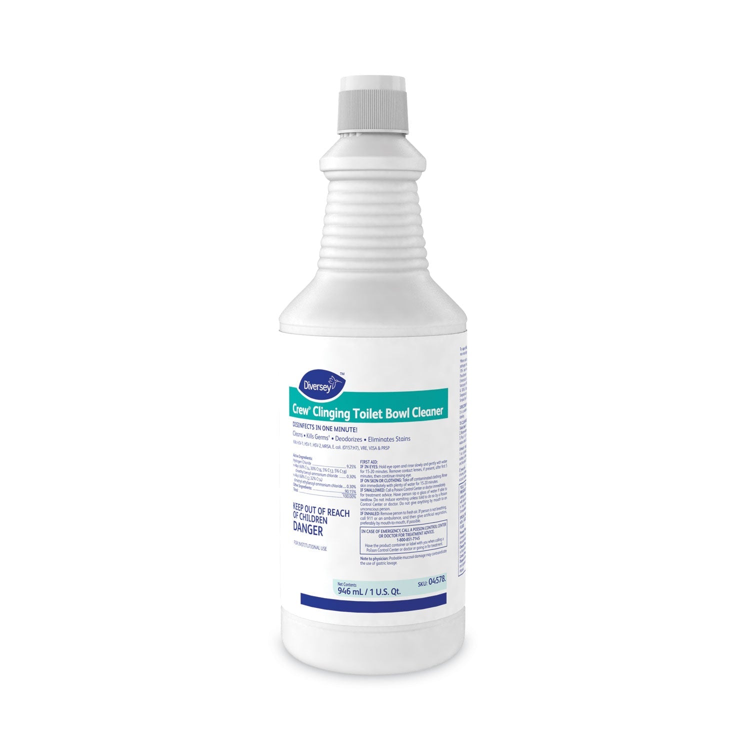 Diversey™ Crew Clinging Toilet Bowl Cleaner, Floral Scent, Liquid, 1 Qt. Bottle, 12/ct
