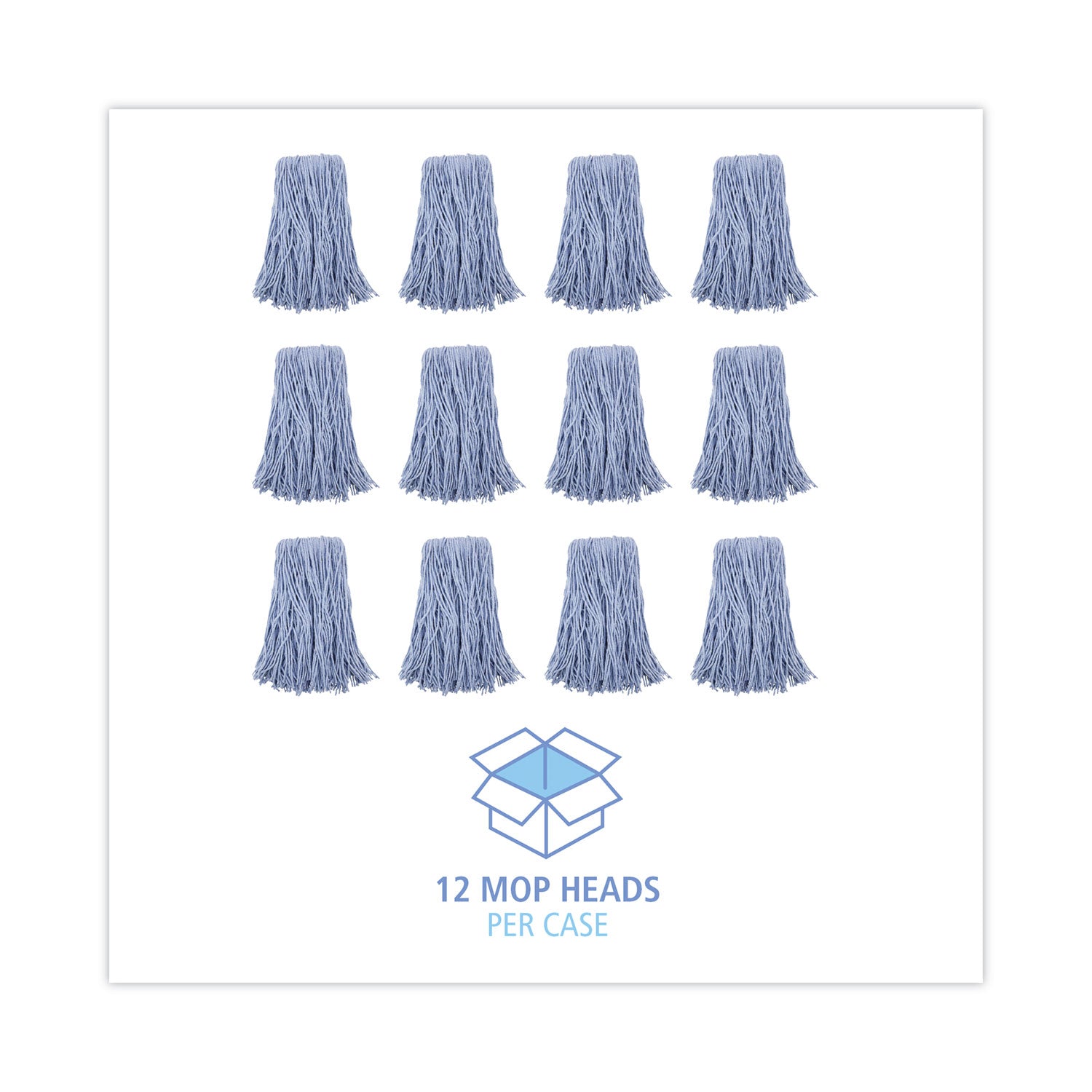 Boardwalk® Mop Head, Standard Head, Cotton/synthetic Fiber, Cut-End, #24, Blue, 12/carton
