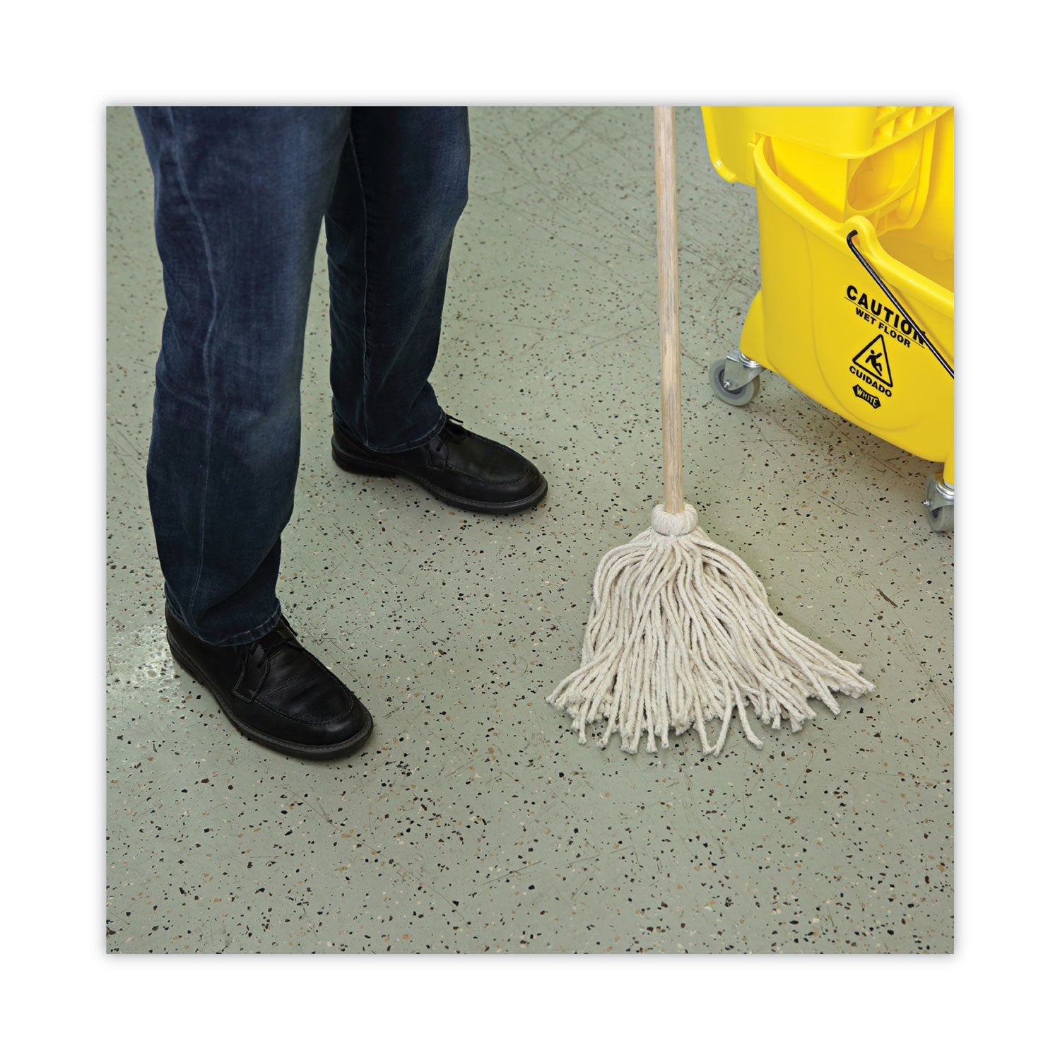 Boardwalk® Handle/Deck Mops, #12 White Cotton Head, 48" Natural Wood Handle, 6/Pack