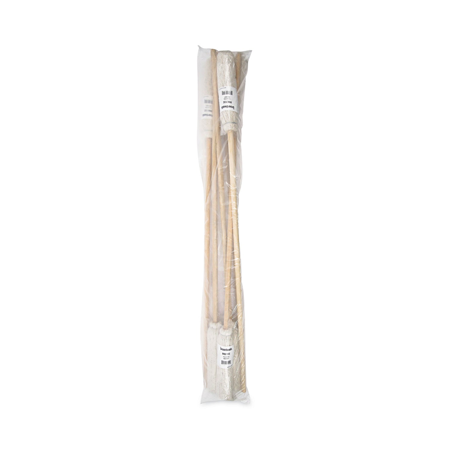 Boardwalk® Handle/Deck Mops, #12 White Cotton Head, 48" Natural Wood Handle, 6/Pack